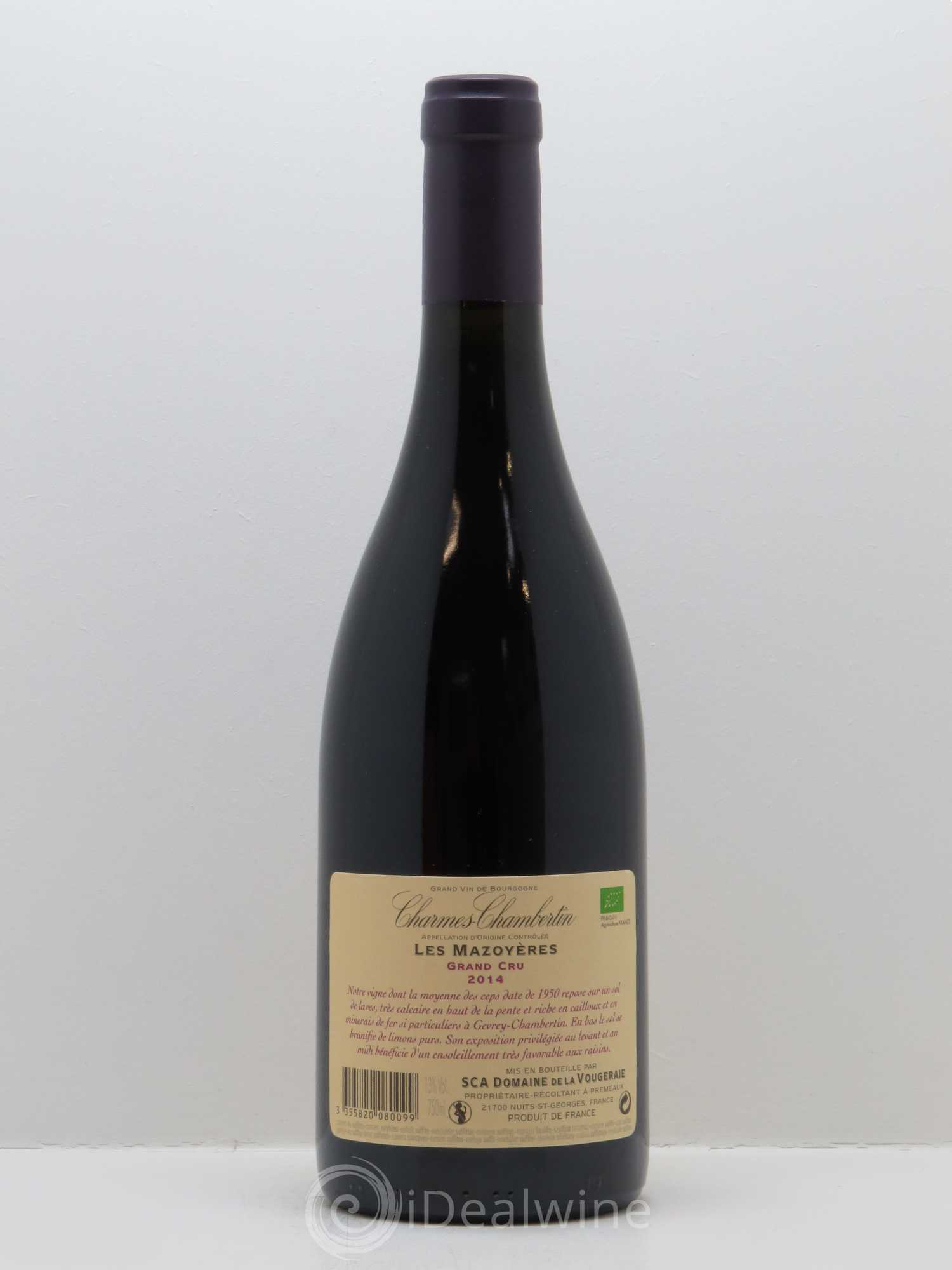 Charmes-Chambertin Grand Cru Les Mazoyères La Vougeraie 2014 - Lot de 1 bouteille - 1