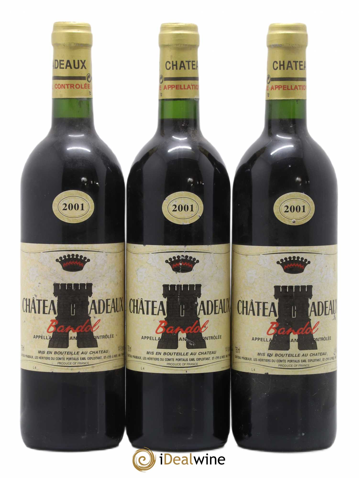 Bandol Château Pradeaux Famille Portalis 2001 - Lot de 3 bouteilles - 0