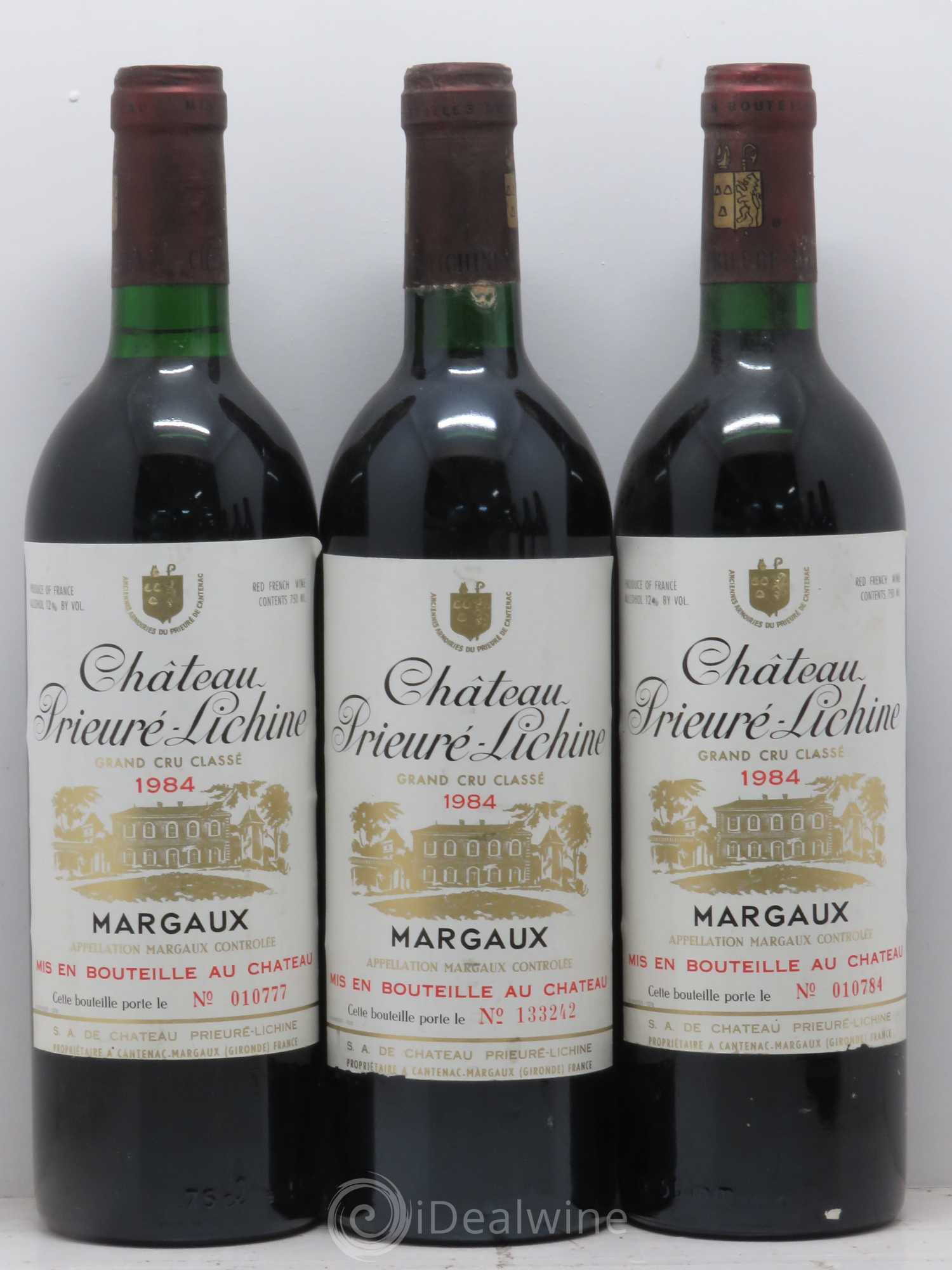 Château Prieuré Lichine 4ème Grand Cru Classé 1984 - Lot de 3 bouteilles - 0