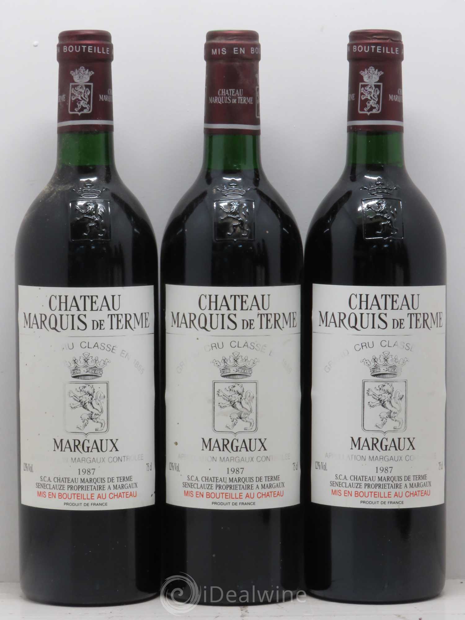 Château Marquis de Terme 4ème Grand Cru Classé 1987 - Lot de 3 bouteilles - 0