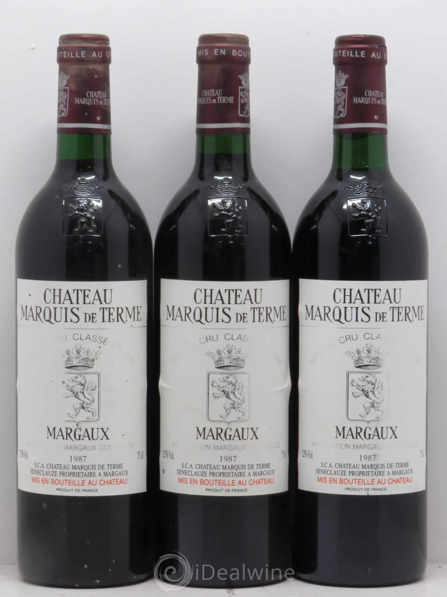 Château Marquis de Terme 4ème Grand Cru Classé 1987 - Lot de 3 bouteilles - 0