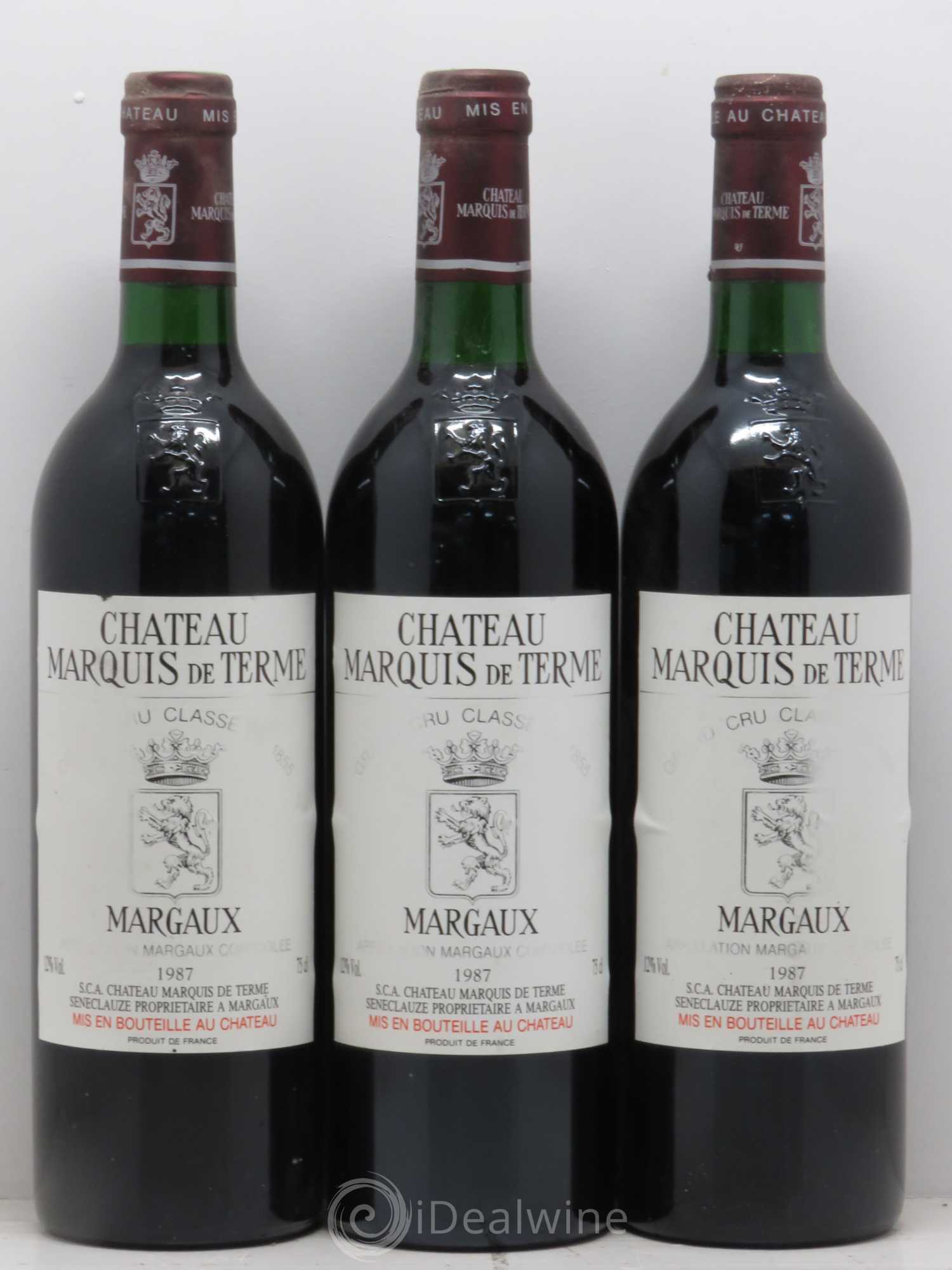Château Marquis de Terme 4ème Grand Cru Classé 1987 - Lot de 3 bouteilles - 0