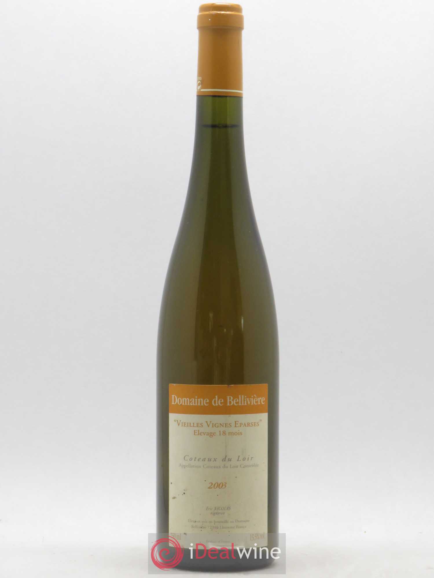 Coteaux du Loir Vieilles Vignes Eparses Domaine de Bellivière Elevage 18 mois 2003 - Lot de 1 bouteille - 0