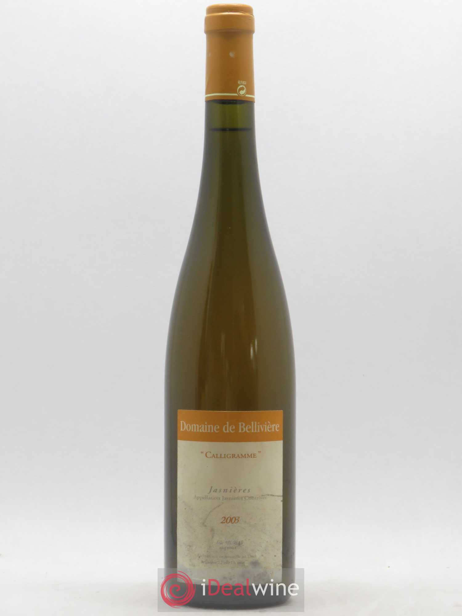 Jasnières Calligramme Domaine de Bellivière 2003 - Lot de 1 bouteille - 0