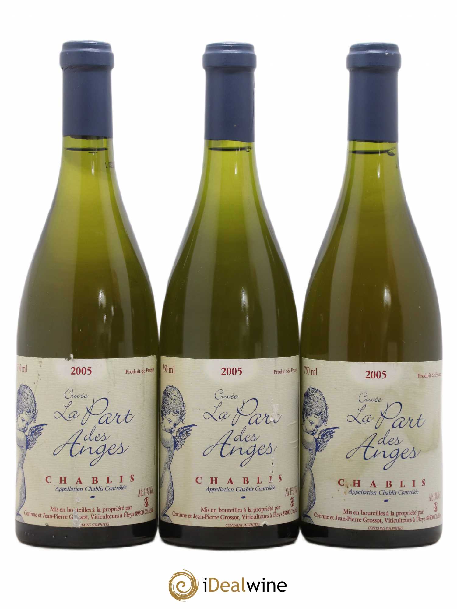 Chablis La Part des Anges Corinne et Jean-Pierre Grossot 2005 - Lot of 3 bottles - 0