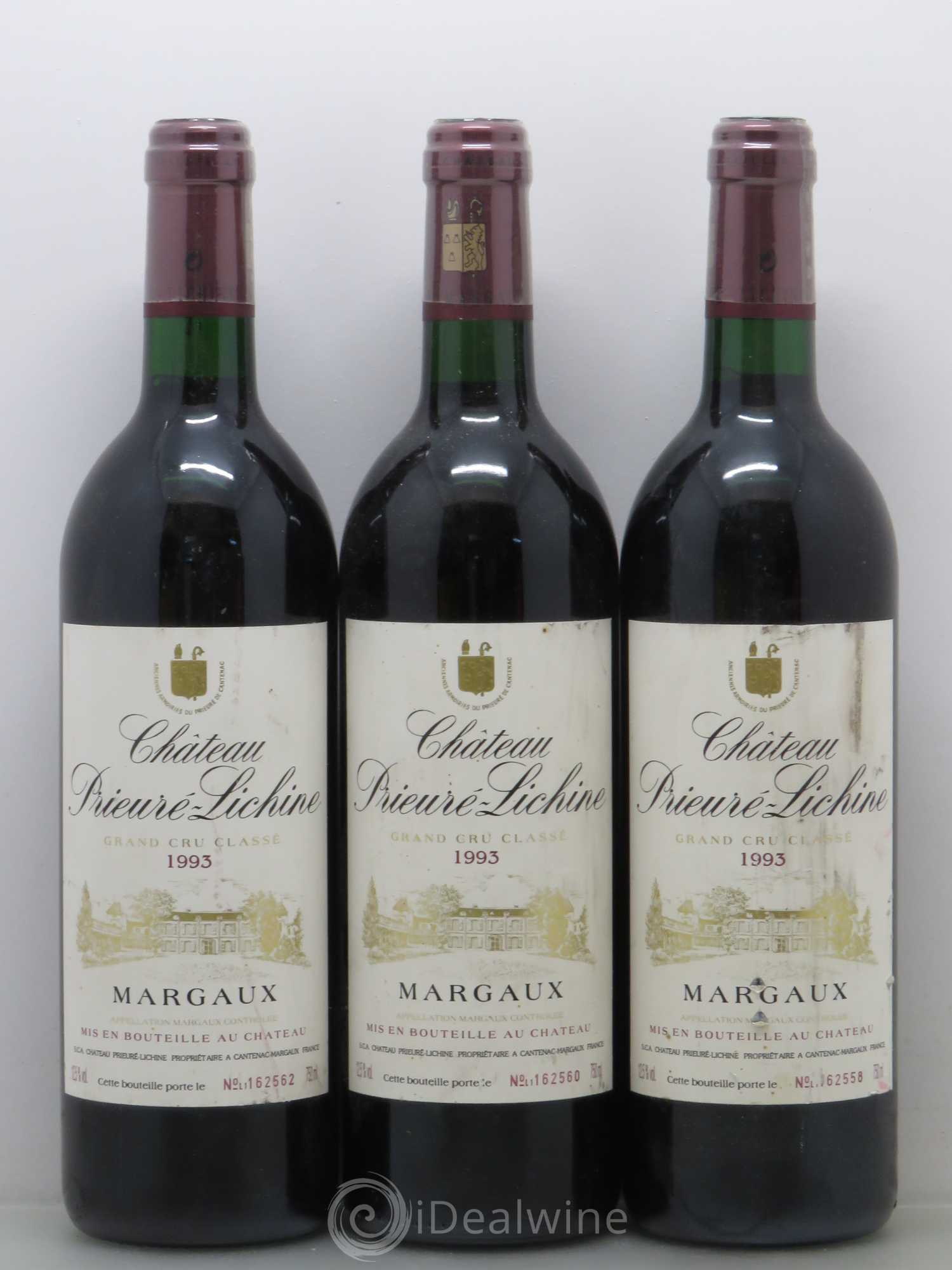 Château Prieuré Lichine 4ème Grand Cru Classé 1993 - Lot de 3 bouteilles - 0