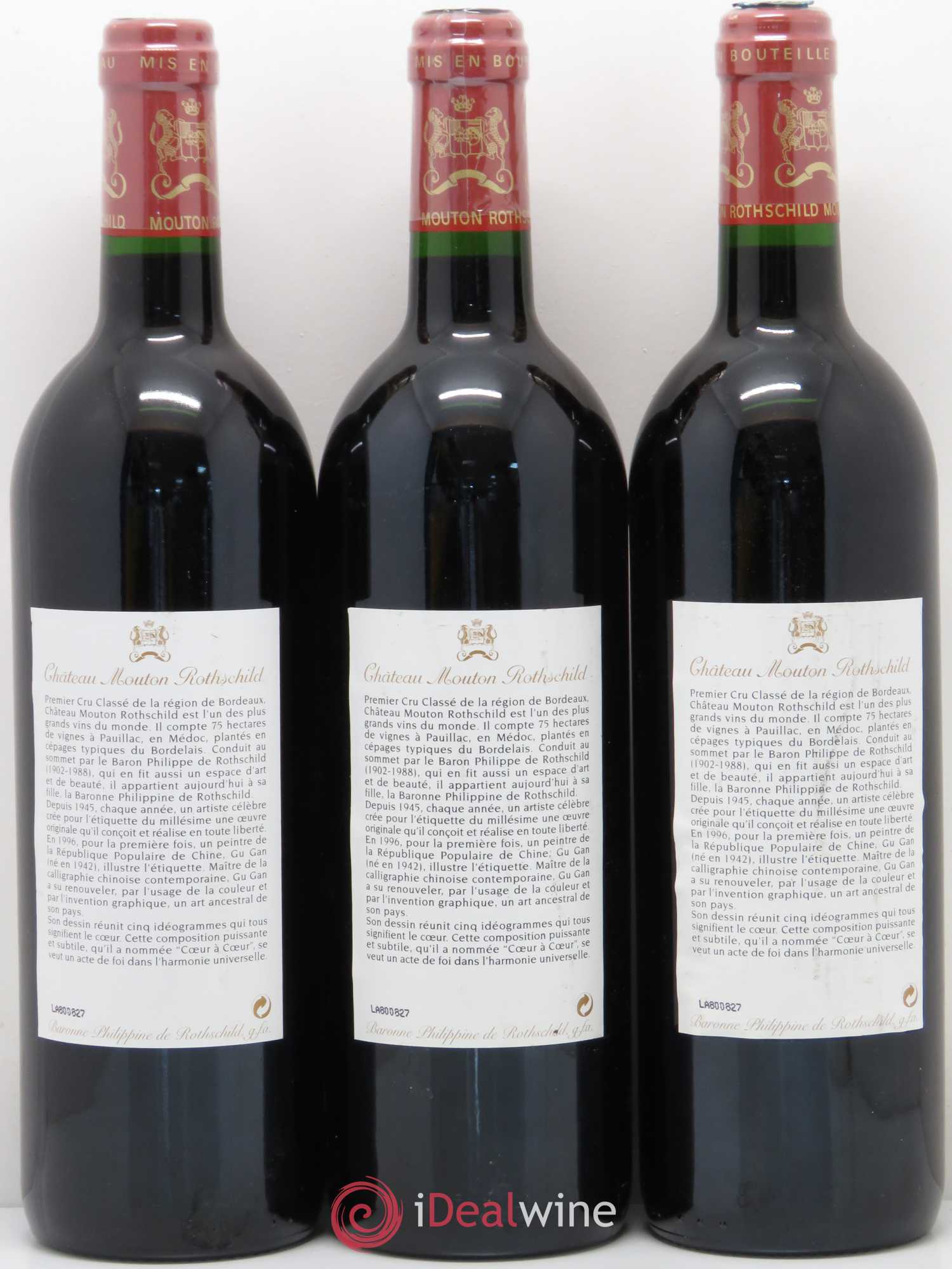 Château Mouton Rothschild 1er Grand Cru Classé 1996 - Lot de 3 bouteilles - 1