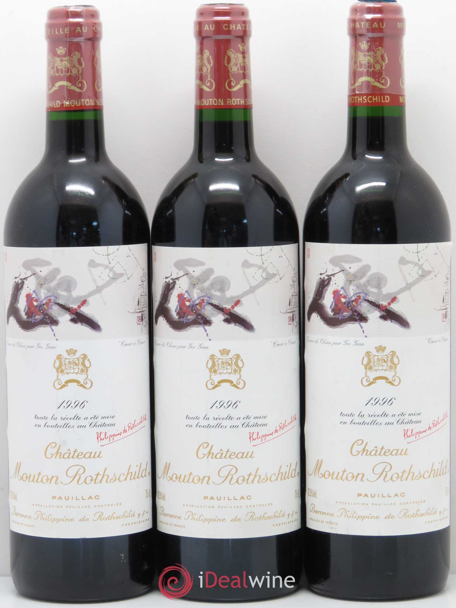 Château Mouton Rothschild 1er Grand Cru Classé 1996 - Lot de 3 bouteilles - 0