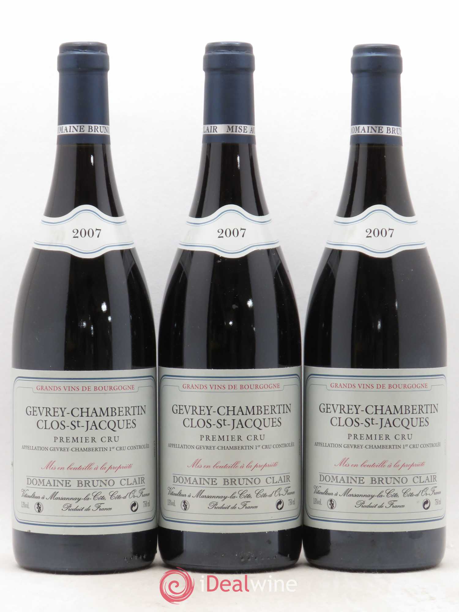 Gevrey-Chambertin 1er Cru Clos Saint-Jacques Bruno Clair (Domaine) 2007 - Lot de 3 bouteilles - 0