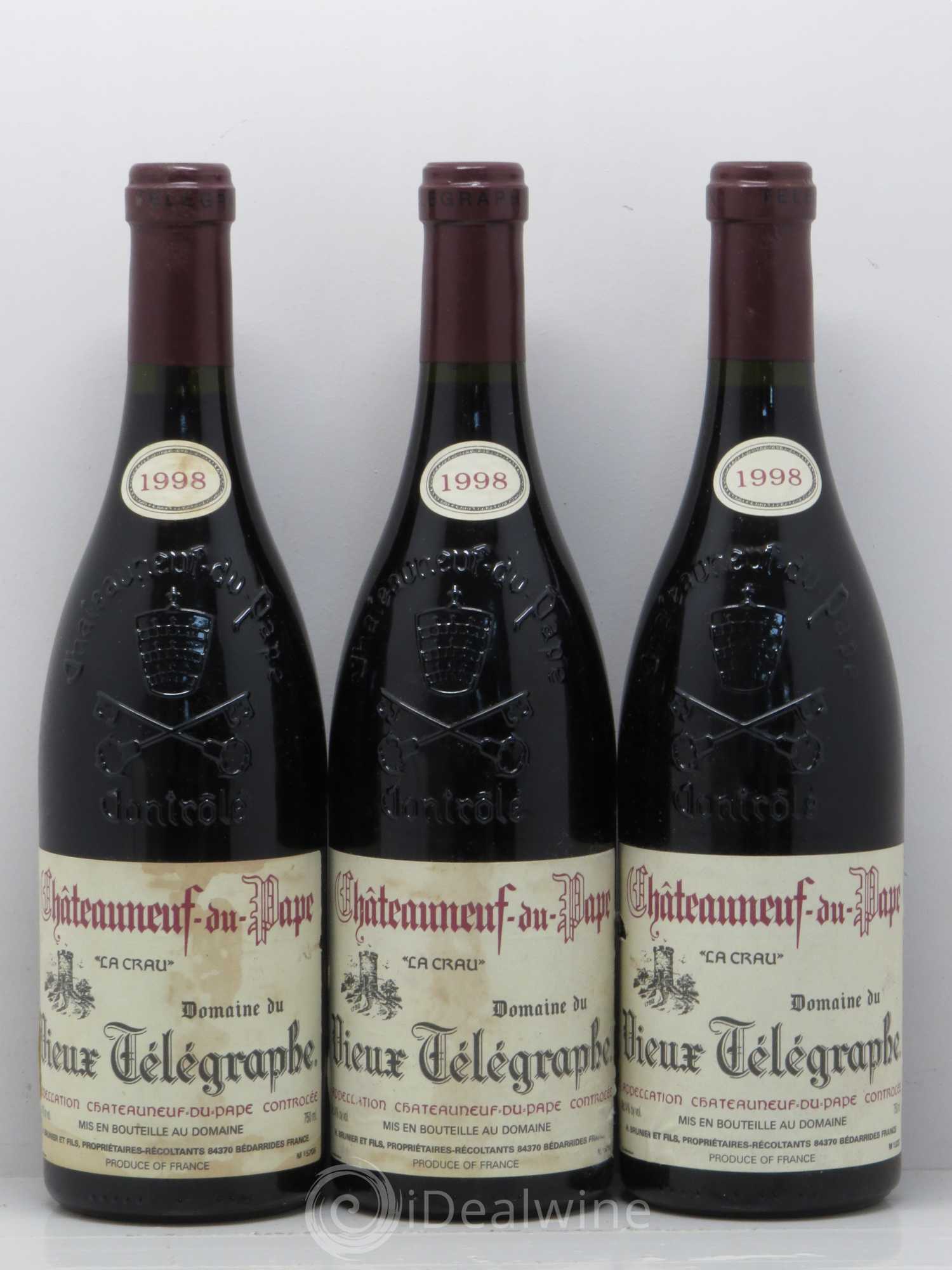 Châteauneuf-du-Pape Vieux Télégraphe (Domaine du) Vignobles Brunier 1998 - Lot de 3 bouteilles - 0