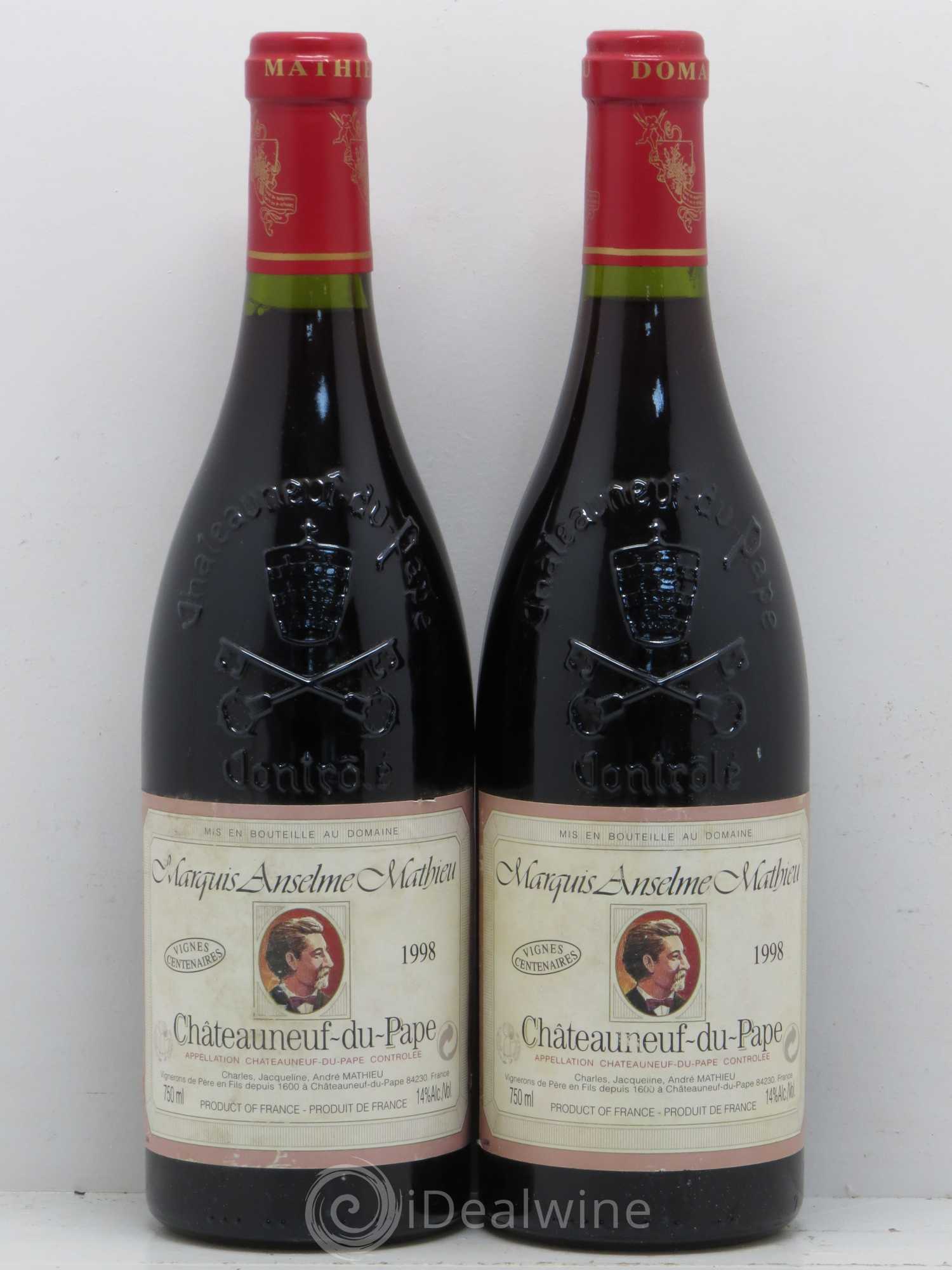Châteauneuf-du-Pape Domaine Mathieu Marquis Anselme Mathieu 1998 - Lot of 2 bottles - 0
