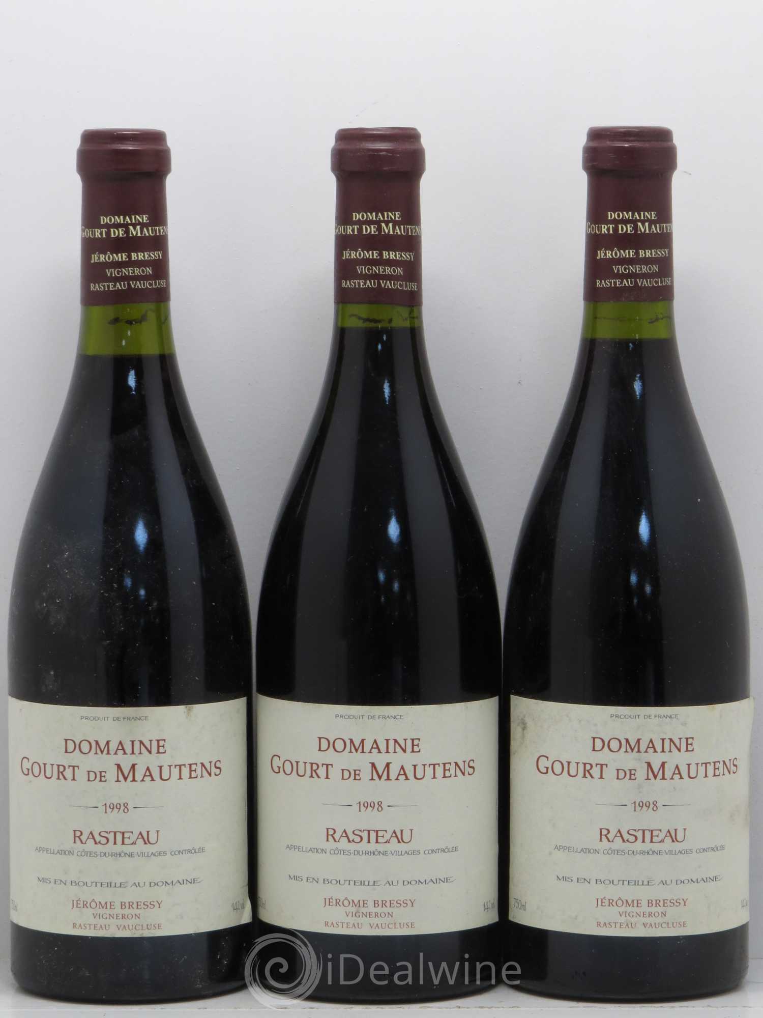 Rasteau Domaine Gourt de Mautens - Jérôme Bressy 1998 - Lot de 3 bouteilles - 0
