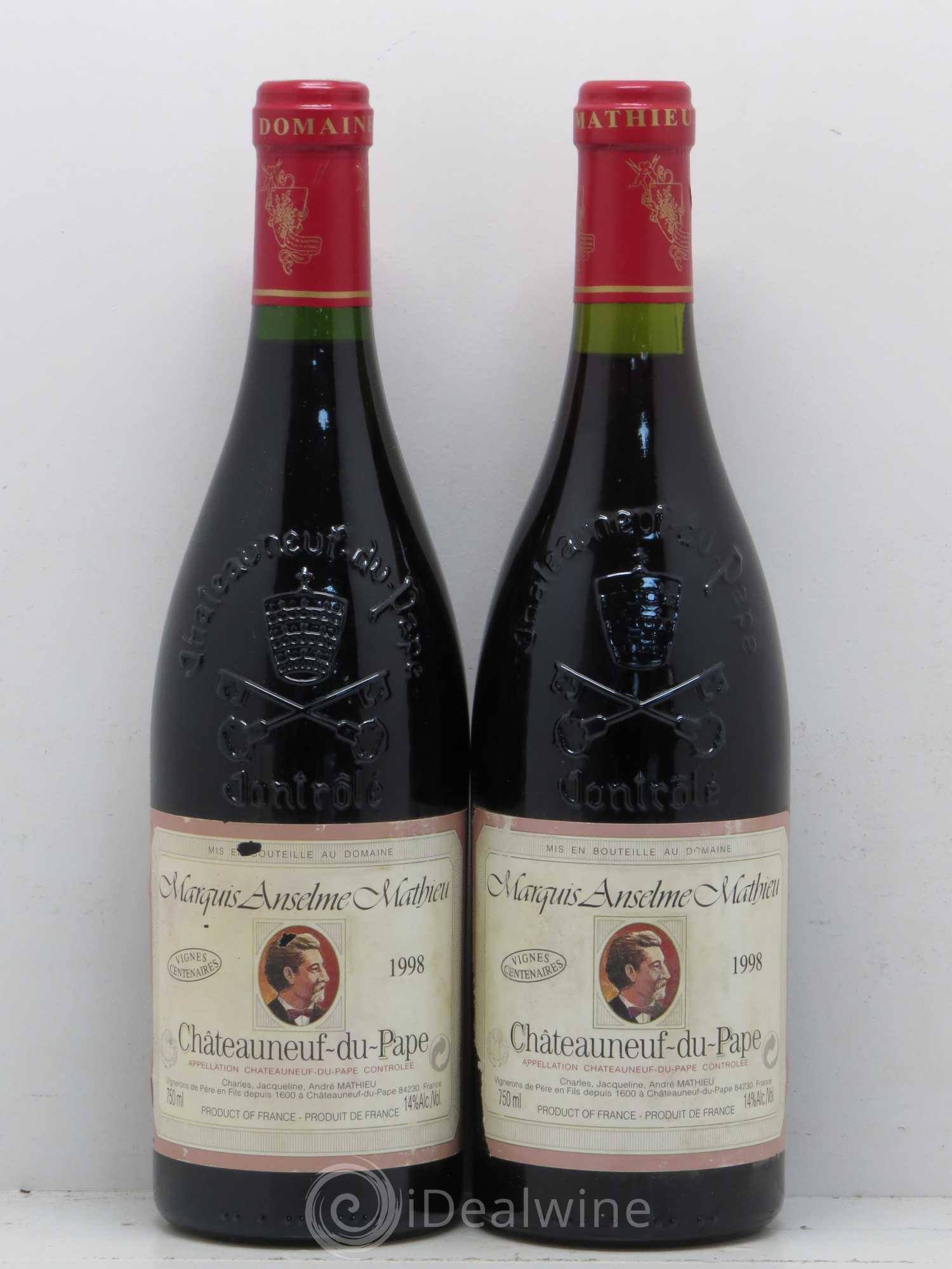 Châteauneuf-du-Pape Domaine Mathieu Marquis Anselme Mathieu 1998 - Lot de 2 bouteilles - 0