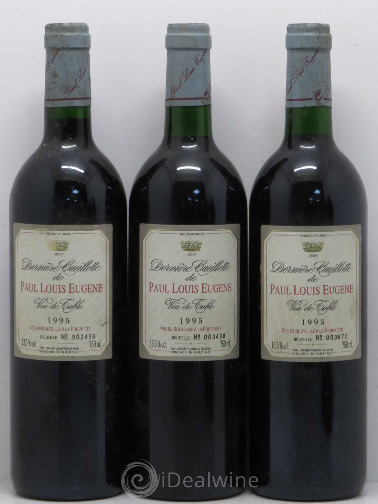Vin de table Paul Louis Eugene Derniere Cueillette 1995 - Posten von 5 Flaschen - 1