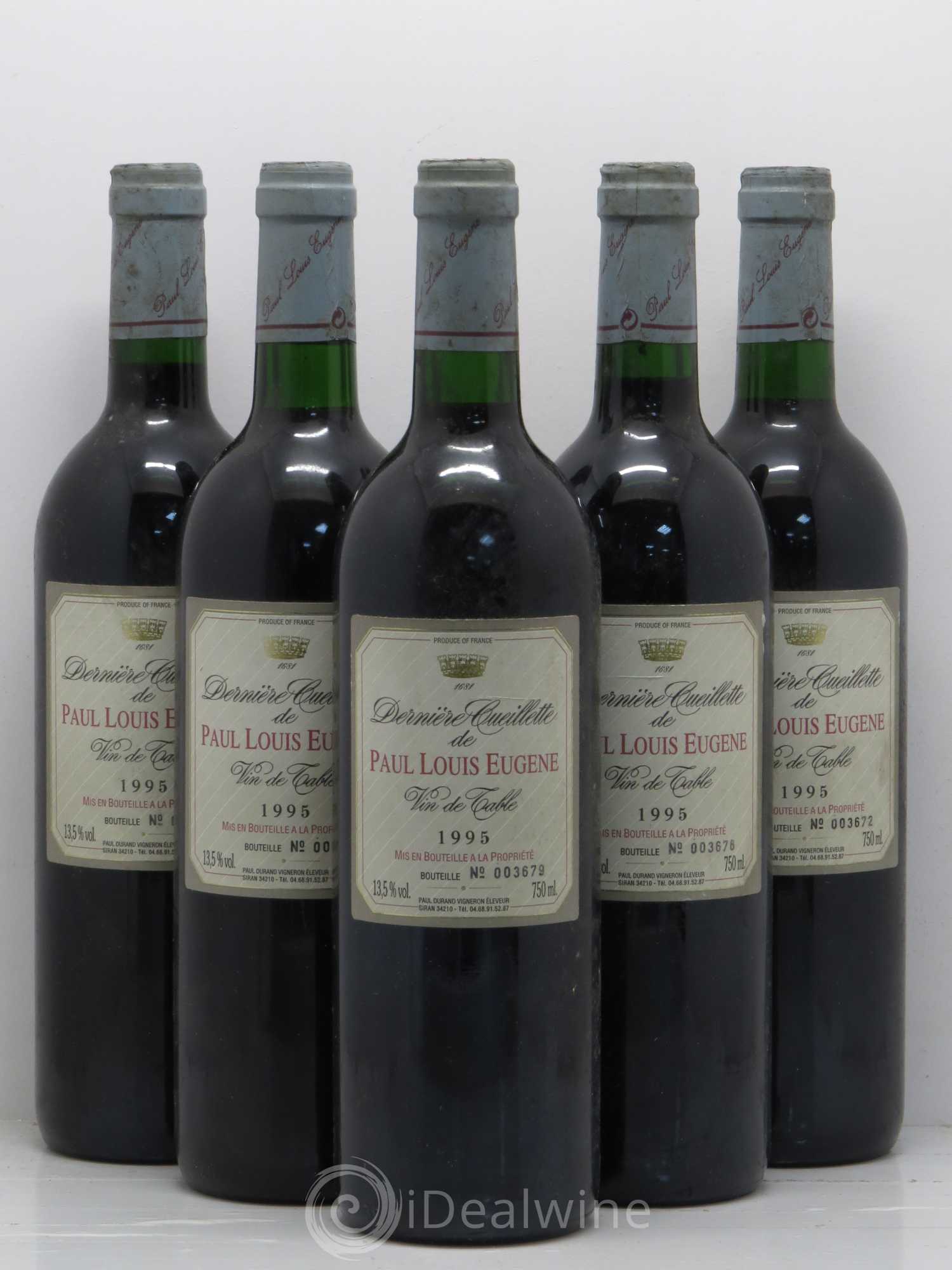 Vin de table Paul Louis Eugene Derniere Cueillette 1995 - Posten von 5 Flaschen - 0