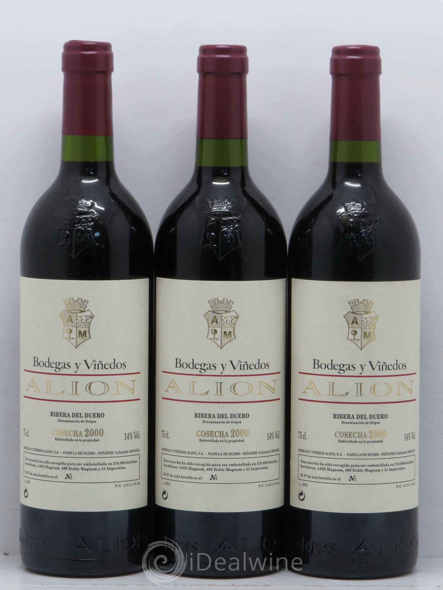 Ribera Del Duero DO Vega Sicilia Alion Famille Alvarez 2000 - Lot de 3 bouteilles - 0