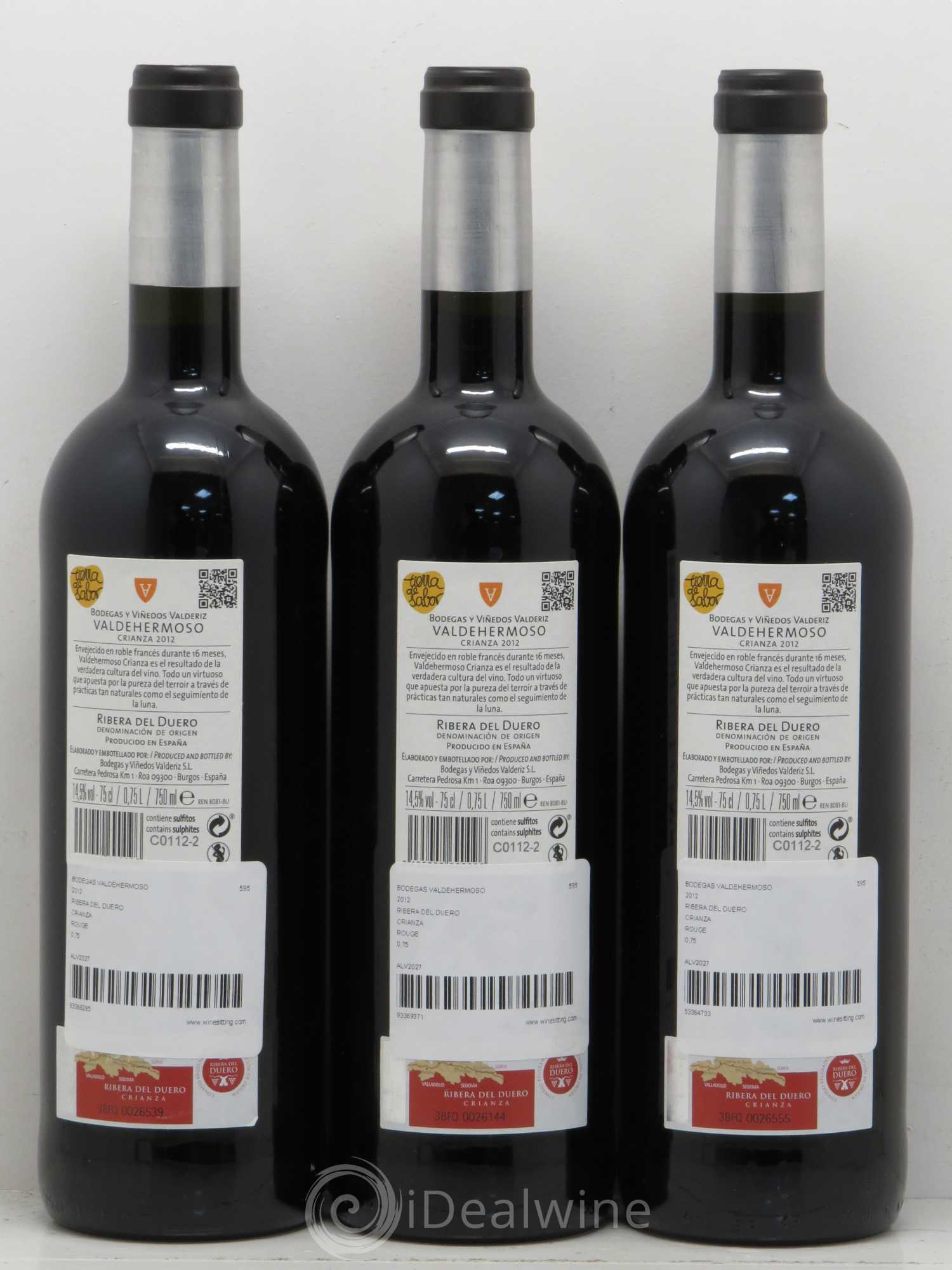 Ribera Del Duero DO Bodegas Valdehermoso Crianza 2012 - Lot de 3 bouteilles - 1