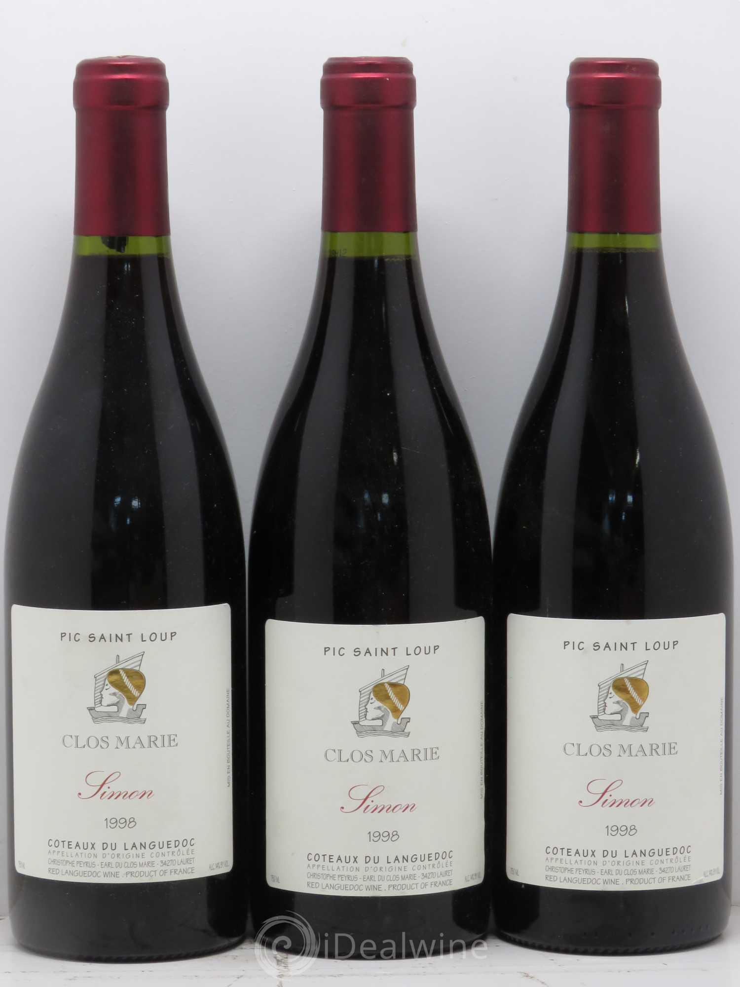 Pic Saint-Loup Clos Marie Cuvée Simon Christophe Peyrus et Françoise Julien 1998 - Lot de 3 bouteilles - 0