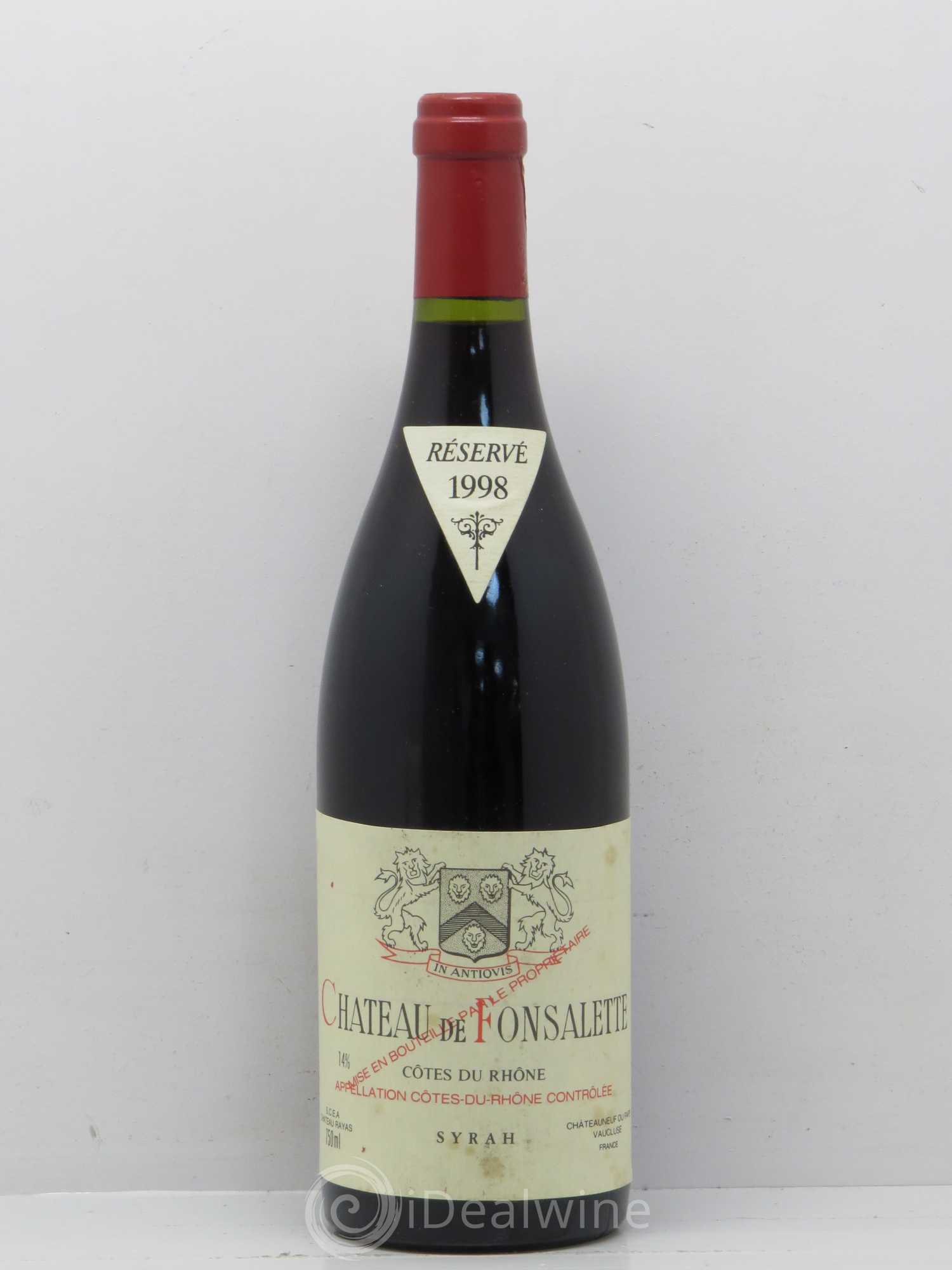 Côtes-du-Rhône Cuvée Syrah Château de Fonsalette 1998 - Lot de 1 bouteille - 0