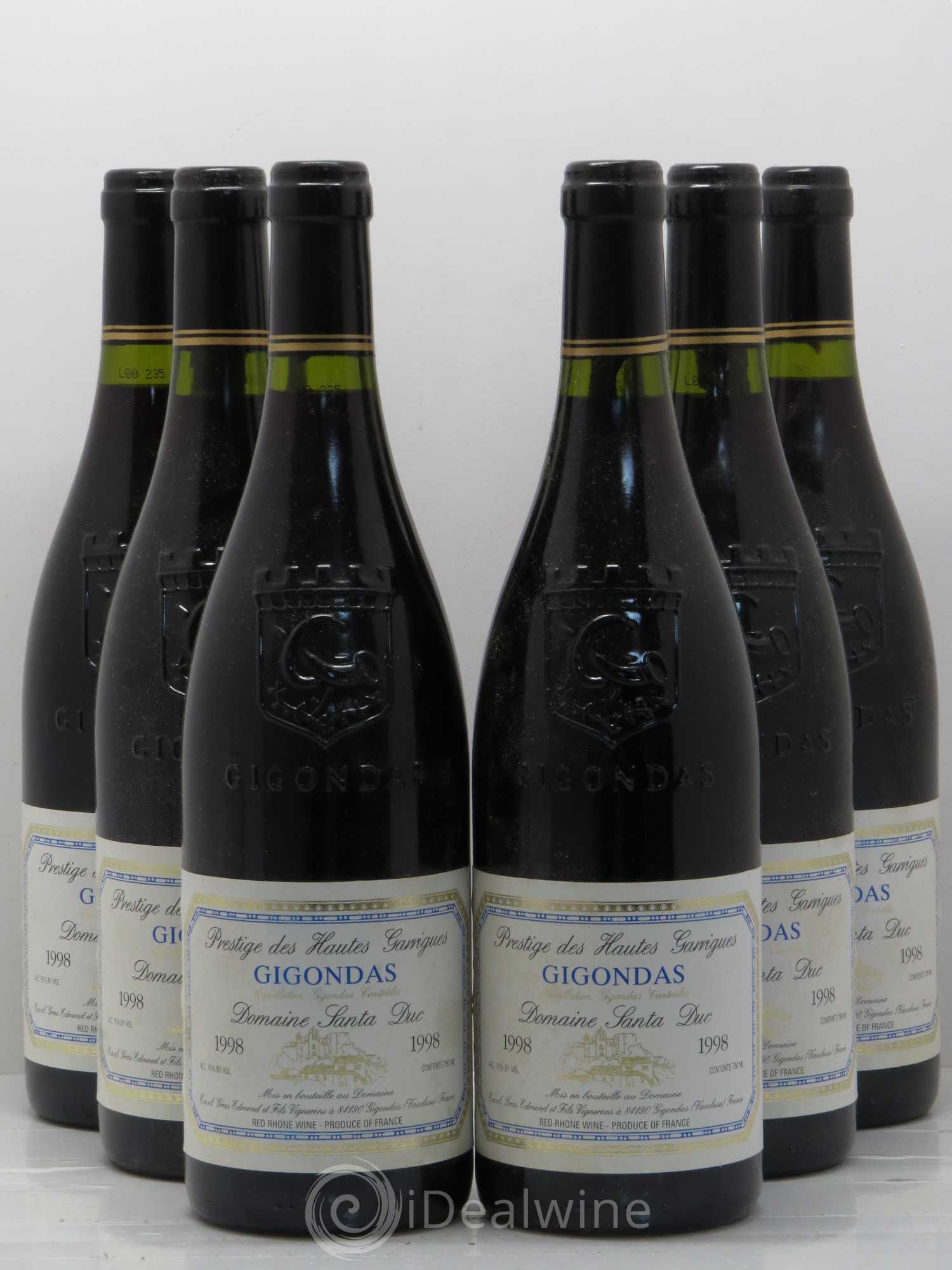 Gigondas Santa Duc (Domaine) Hautes Garrigues Famille Gras 1998 - Lot de 6 bouteilles - 0