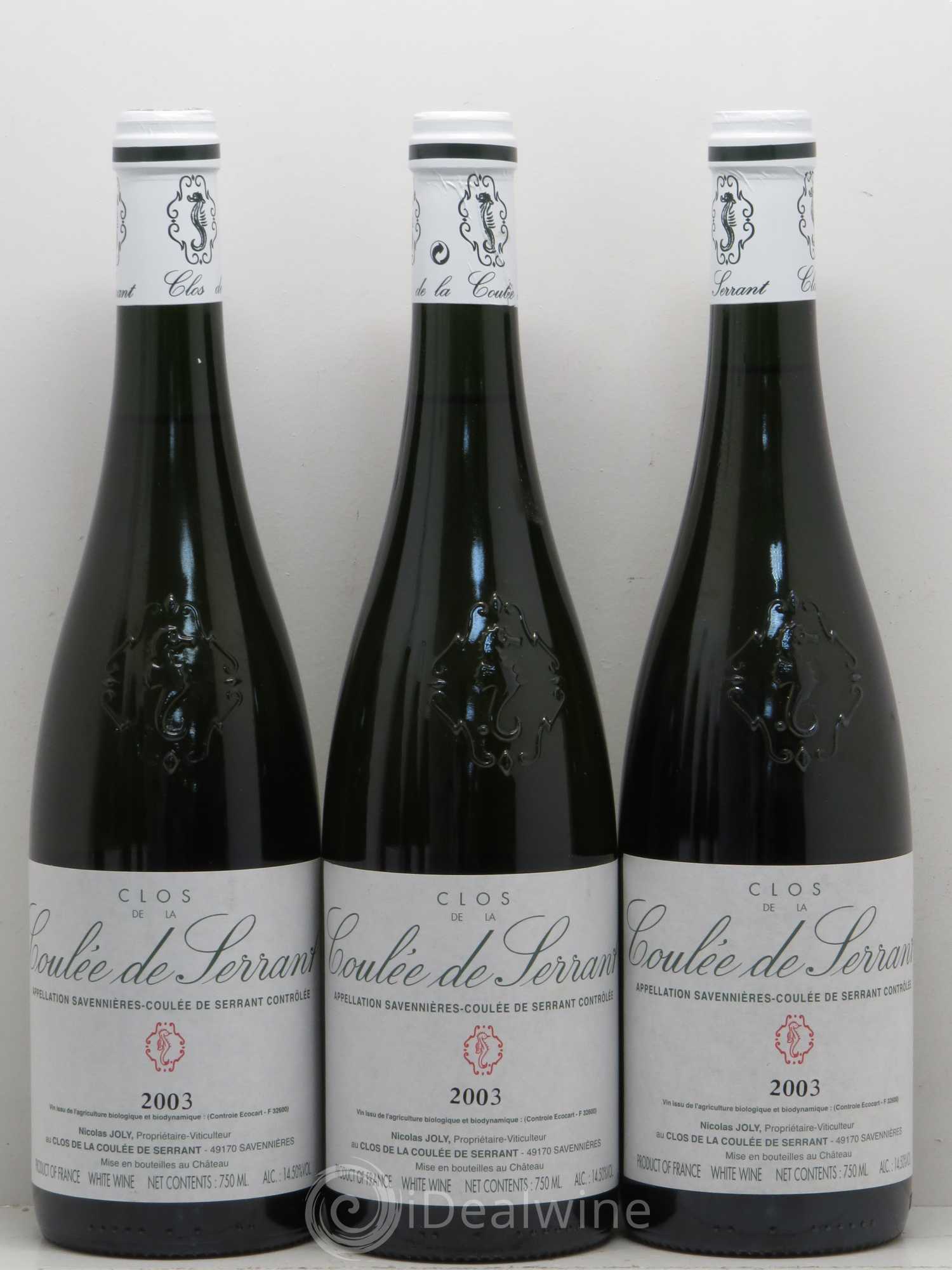 Savennières Clos de la Coulée de Serrant Vignobles de la Coulée de Serrant - Nicolas Joly 2003 - Lot de 6 bouteilles - 1