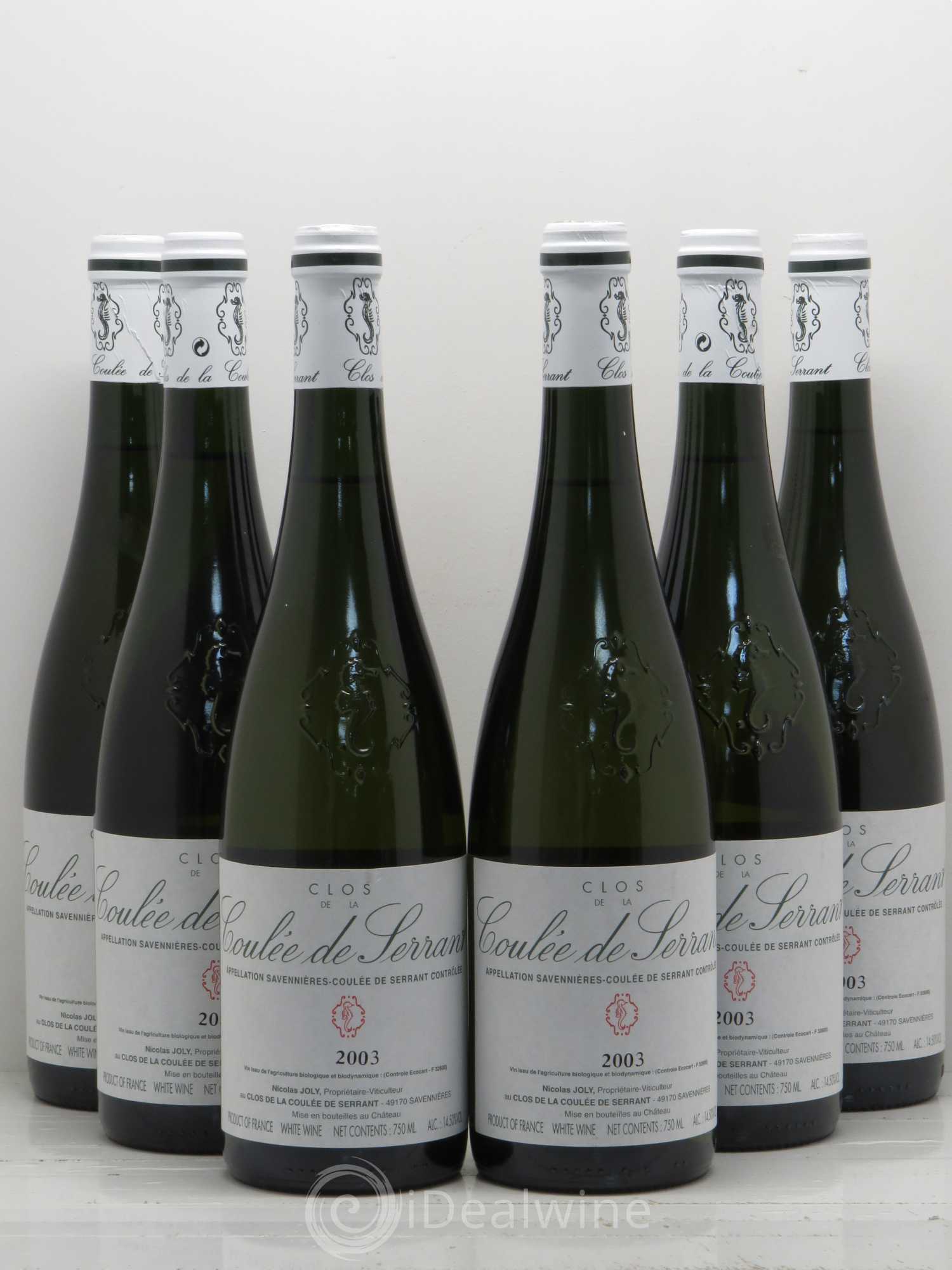 Savennières Clos de la Coulée de Serrant Vignobles de la Coulée de Serrant - Nicolas Joly 2003 - Lot de 6 bouteilles - 0