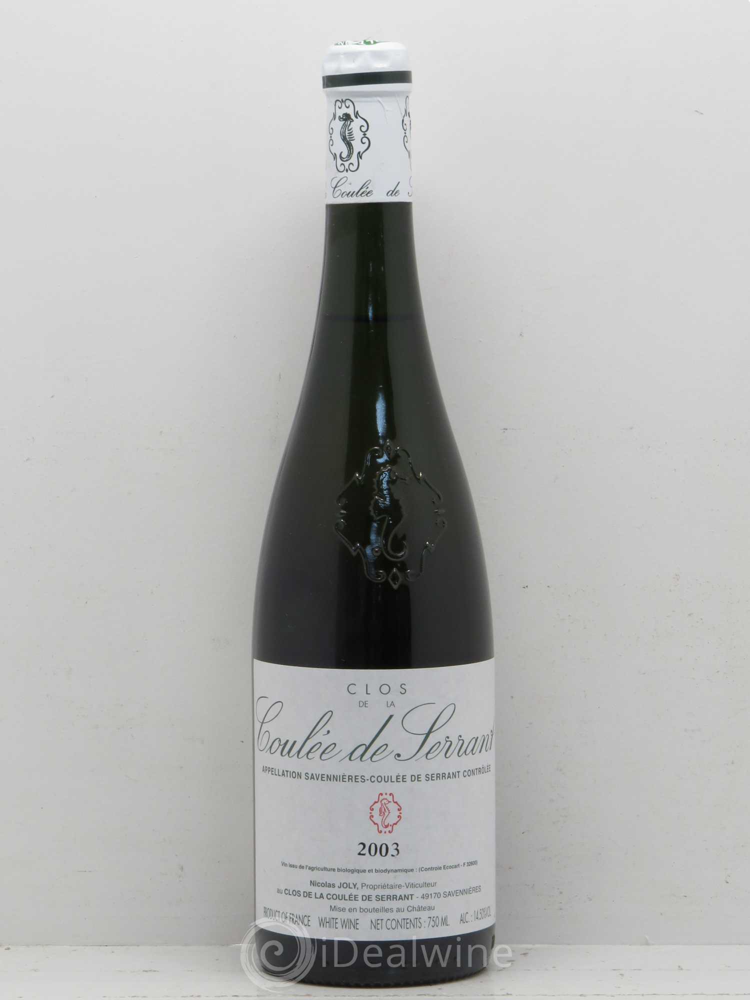 Savennières Clos de la Coulée de Serrant Vignobles de la Coulée de Serrant - Nicolas Joly 2003 - Lot de 1 bouteille - 0