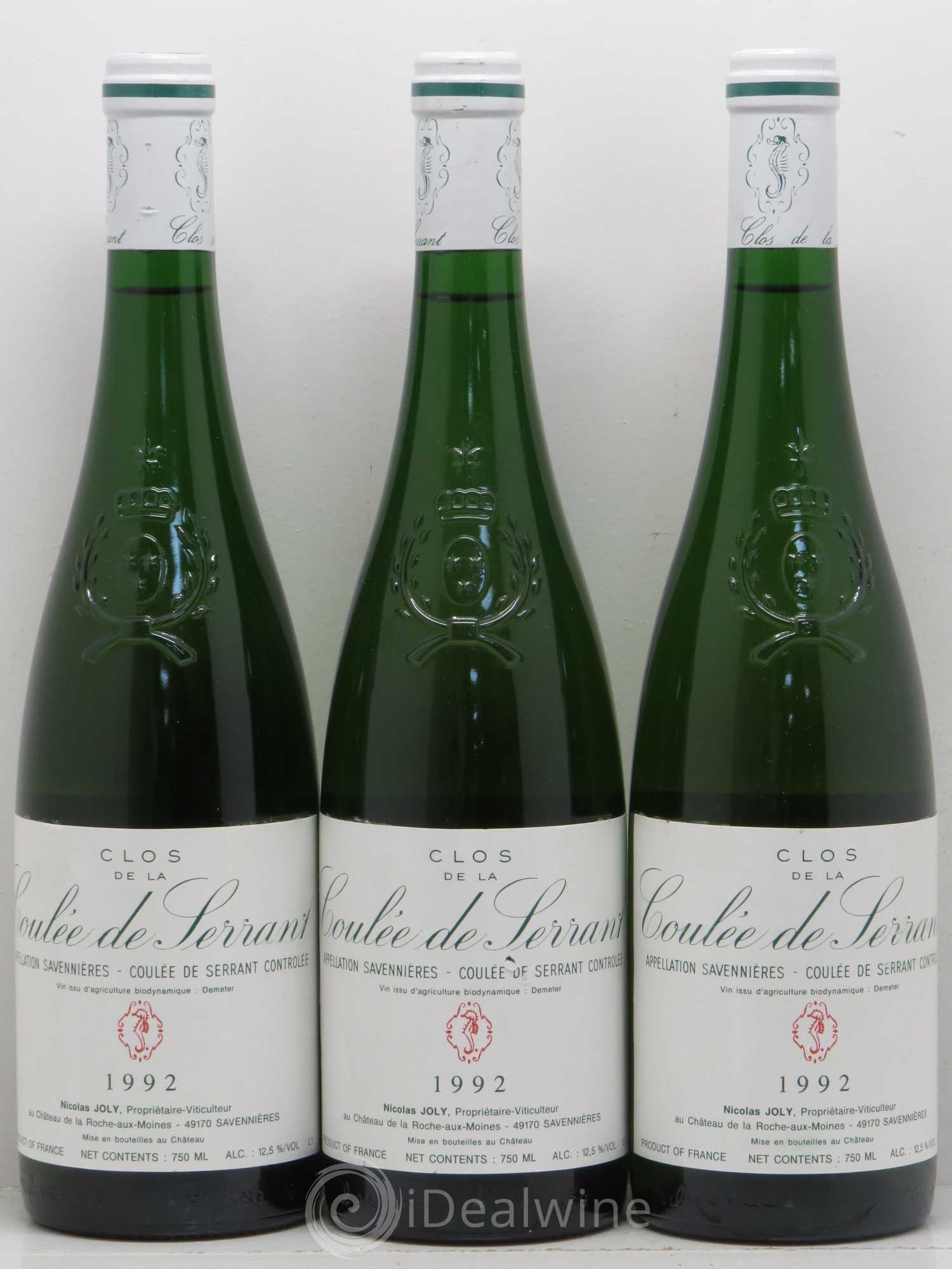 Savennières Clos de la Coulée de Serrant Vignobles de la Coulée de Serrant - Nicolas Joly 1992 - Lot de 3 bouteilles - 0