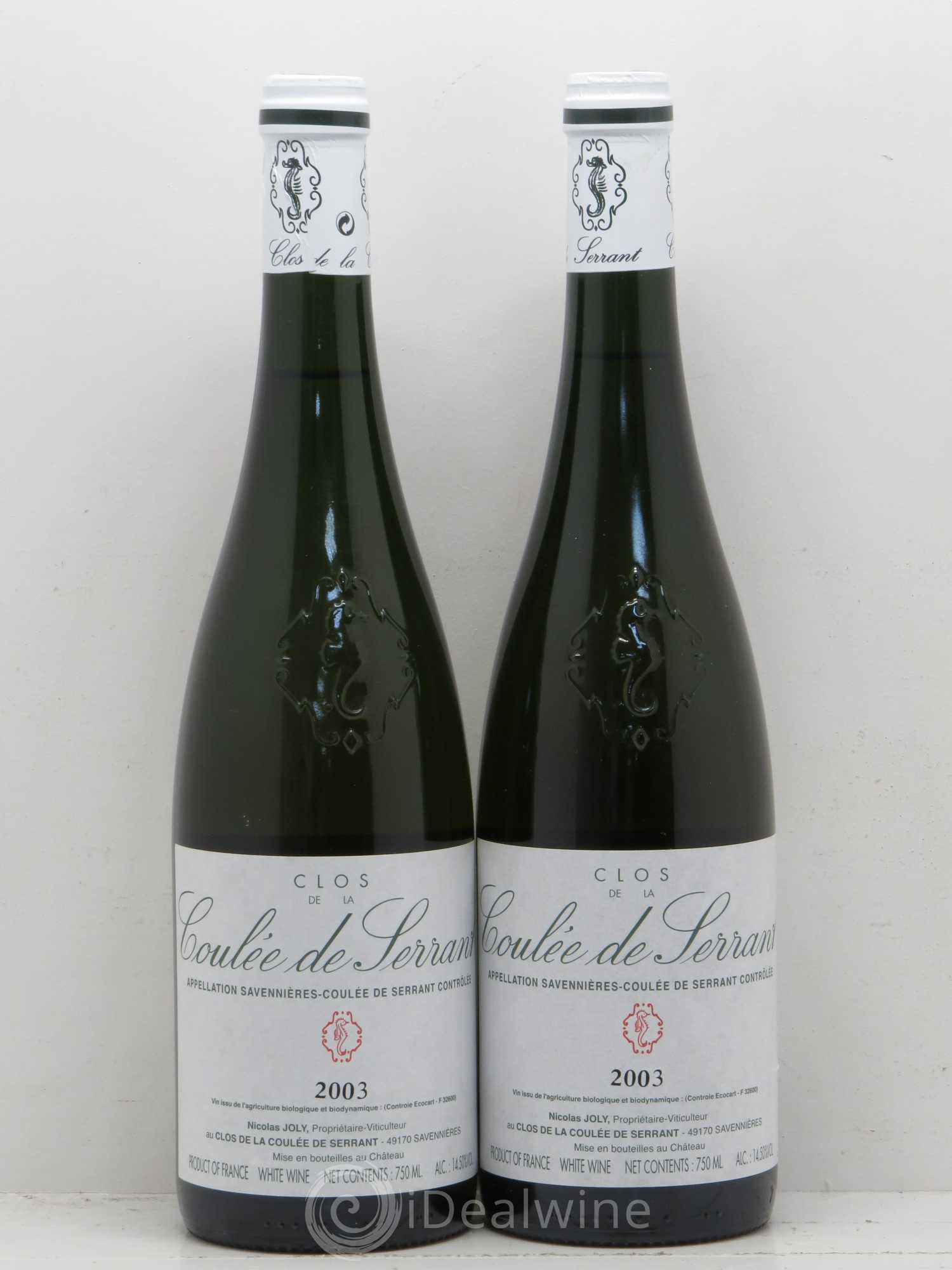 Savennières Clos de la Coulée de Serrant Vignobles de la Coulée de Serrant - Nicolas Joly 2003 - Lot de 2 bouteilles - 0