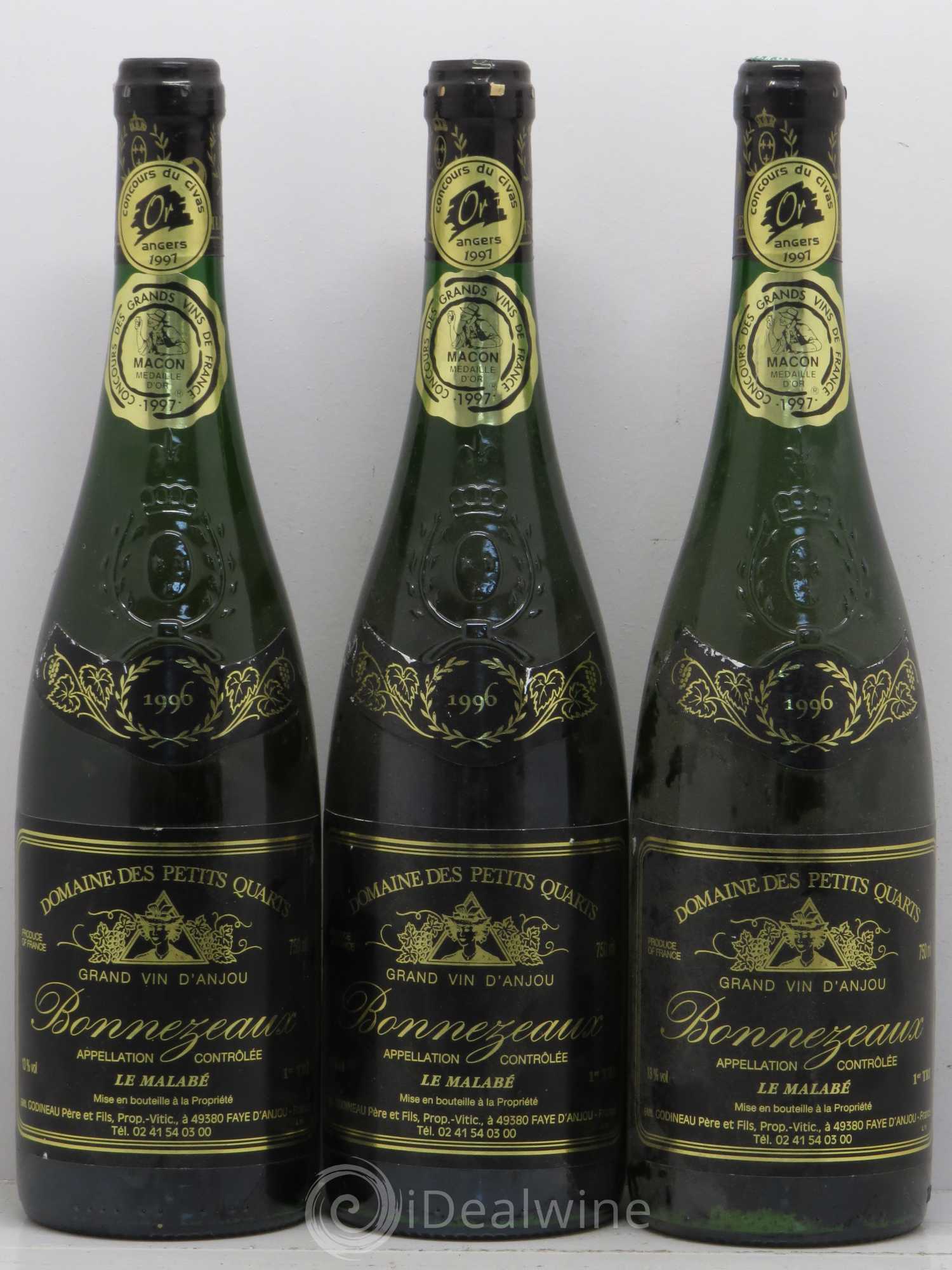 Bonnezeaux Domaine Des Petits Quarts Le Malabé 1996 - Lotto di 3 bottiglie - 0