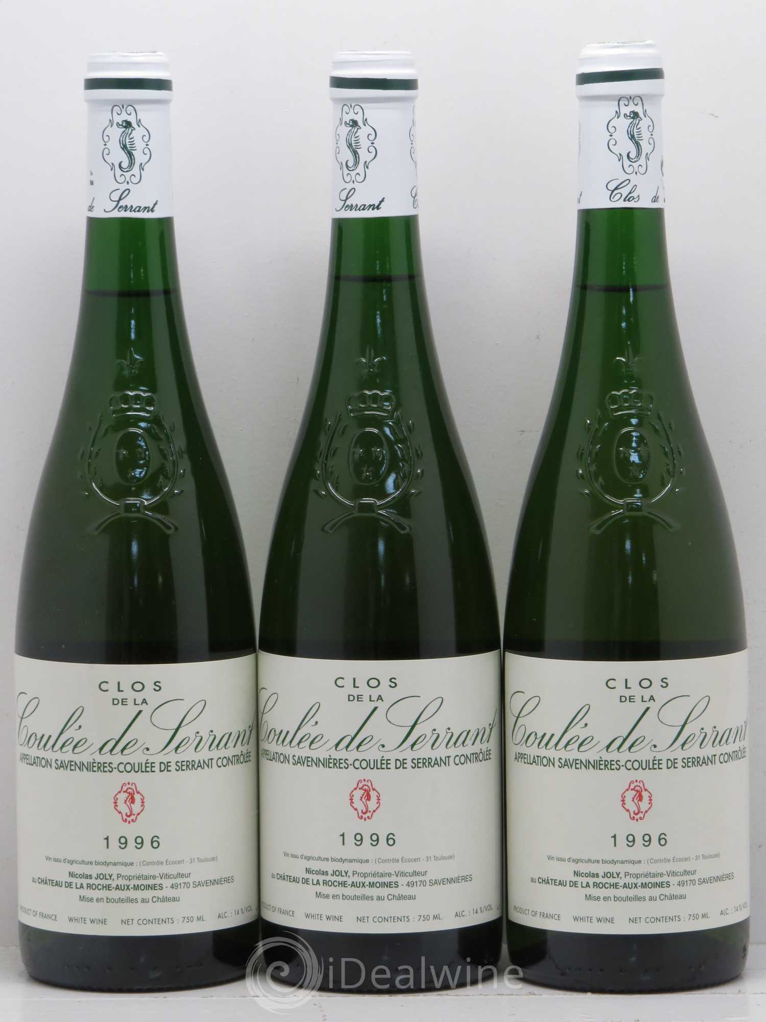 Savennières Clos de la Coulée de Serrant Vignobles de la Coulée de Serrant - Nicolas Joly 1996 - Lot de 3 bouteilles - 0