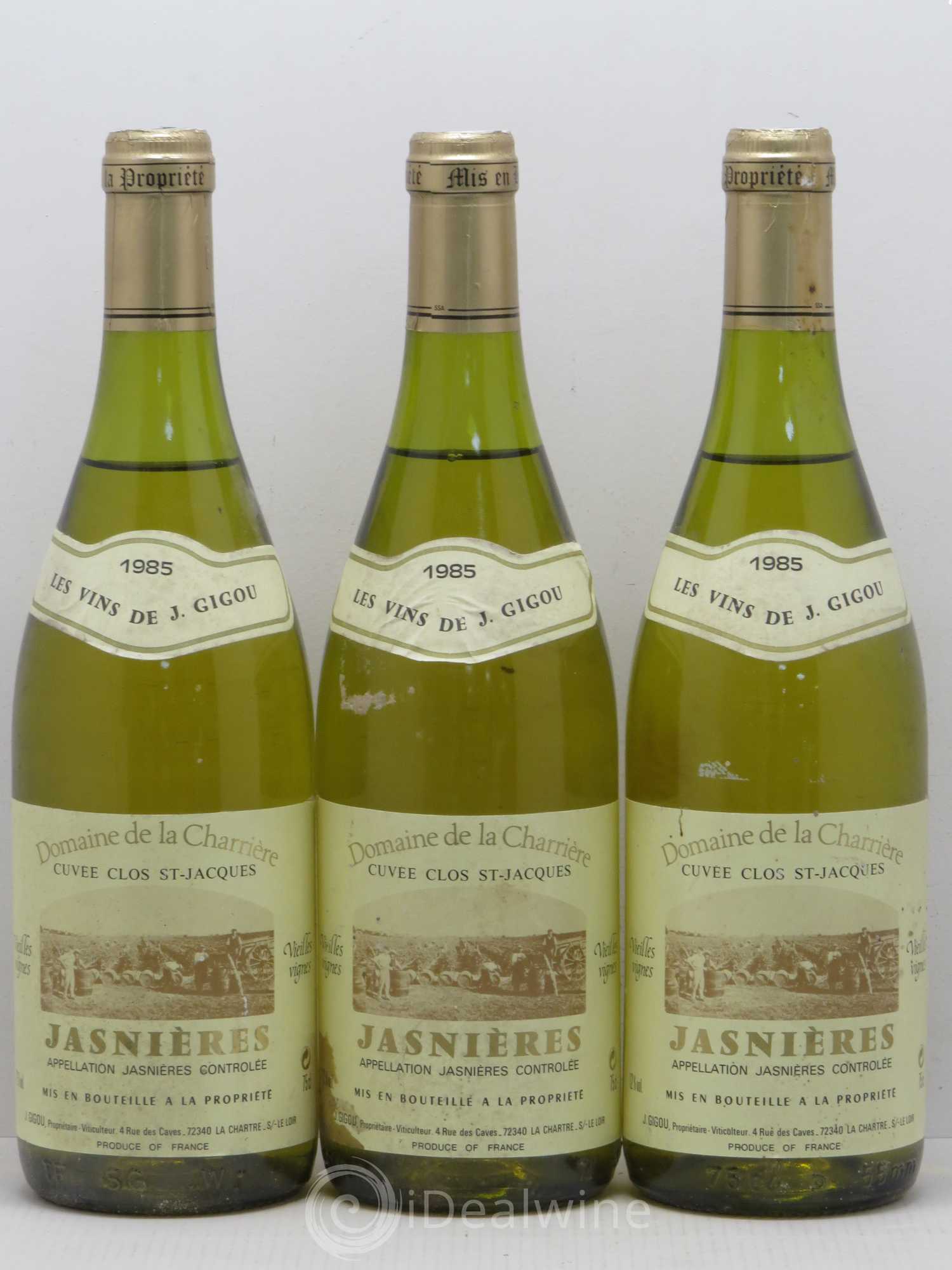 Jasnières Cuvee Clos St Jacques Vieilles Vignes J. Gigou (sans prix de réserve) 1985 - Posten von 3 Flaschen - 0