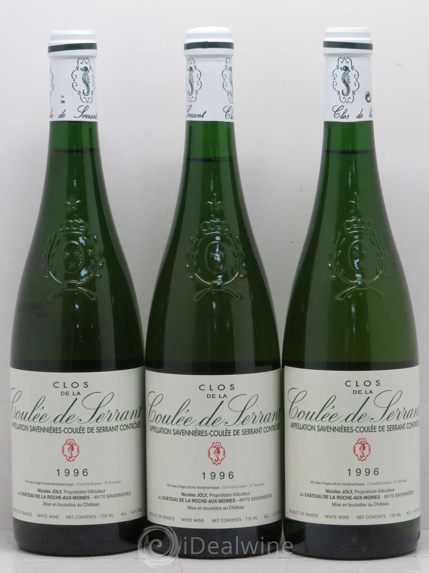 Savennières Clos de la Coulée de Serrant Vignobles de la Coulée de Serrant - Nicolas Joly 1996 - Lot de 3 bouteilles - 0