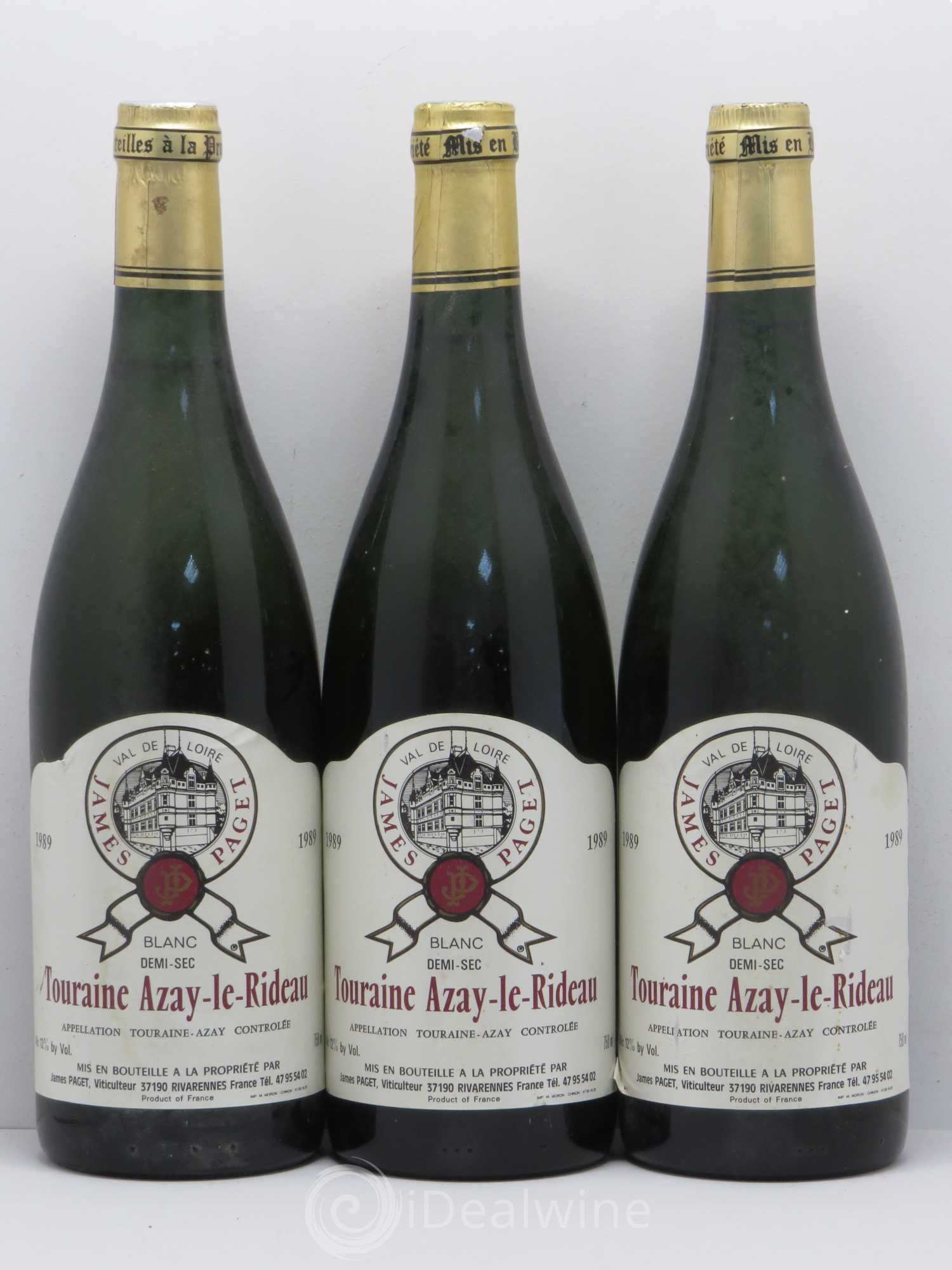 Val de Loire Touraine Azay-Le-Rideau Demi-sec  J. Paget 1989 - Posten von 6 Flaschen - 2