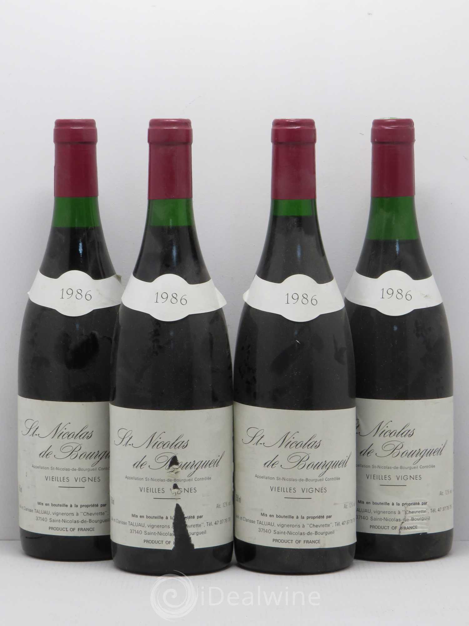 Saint-Nicolas de Bourgueil Vieilles Vignes J. Taluau (sans prix de réserve) 1986 - Posten von 4 Flaschen - 0