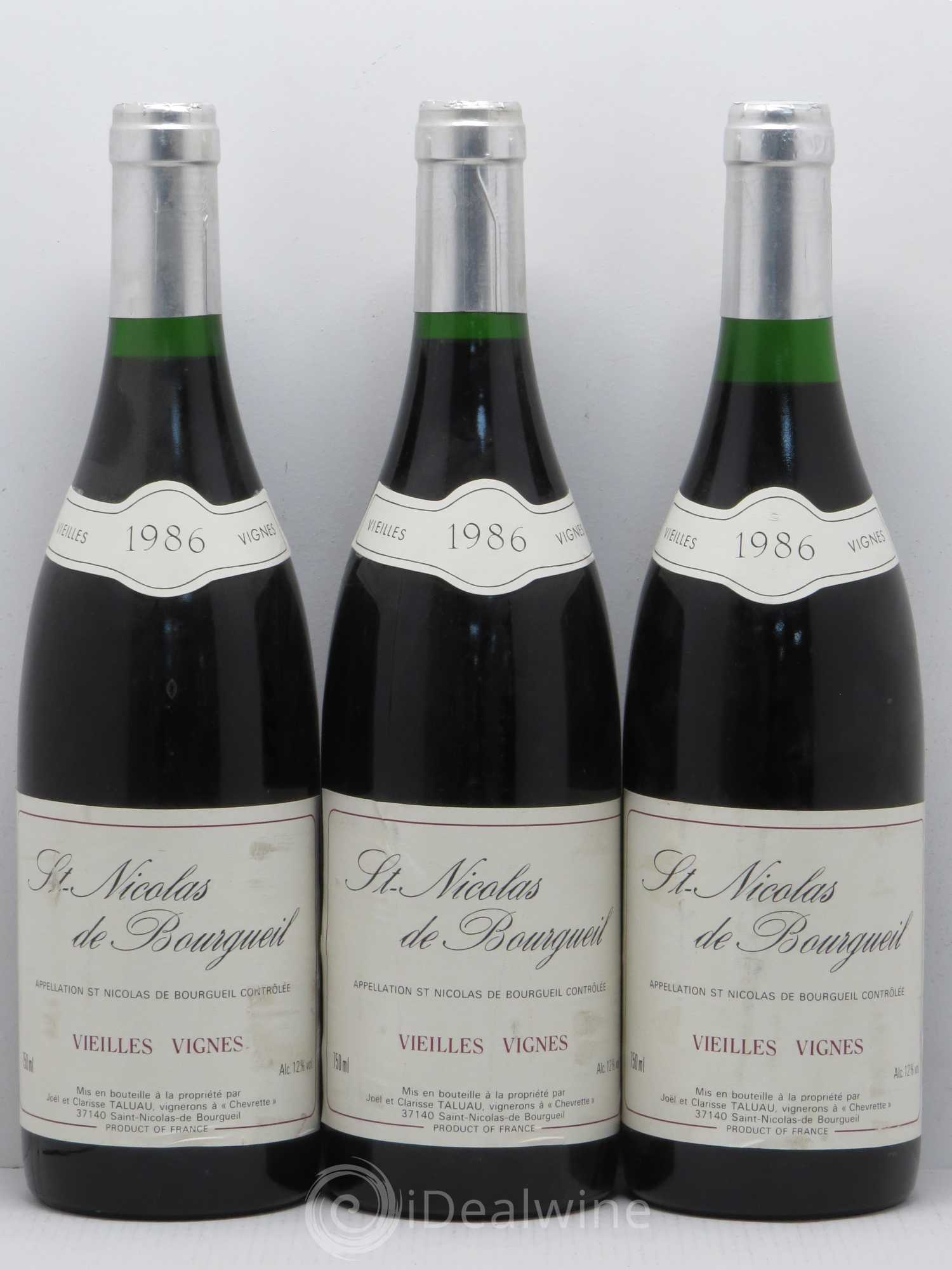 Saint-Nicolas de Bourgueil Vieilles Vignes J. Taluau 1986 - Posten von 3 Flaschen - 0
