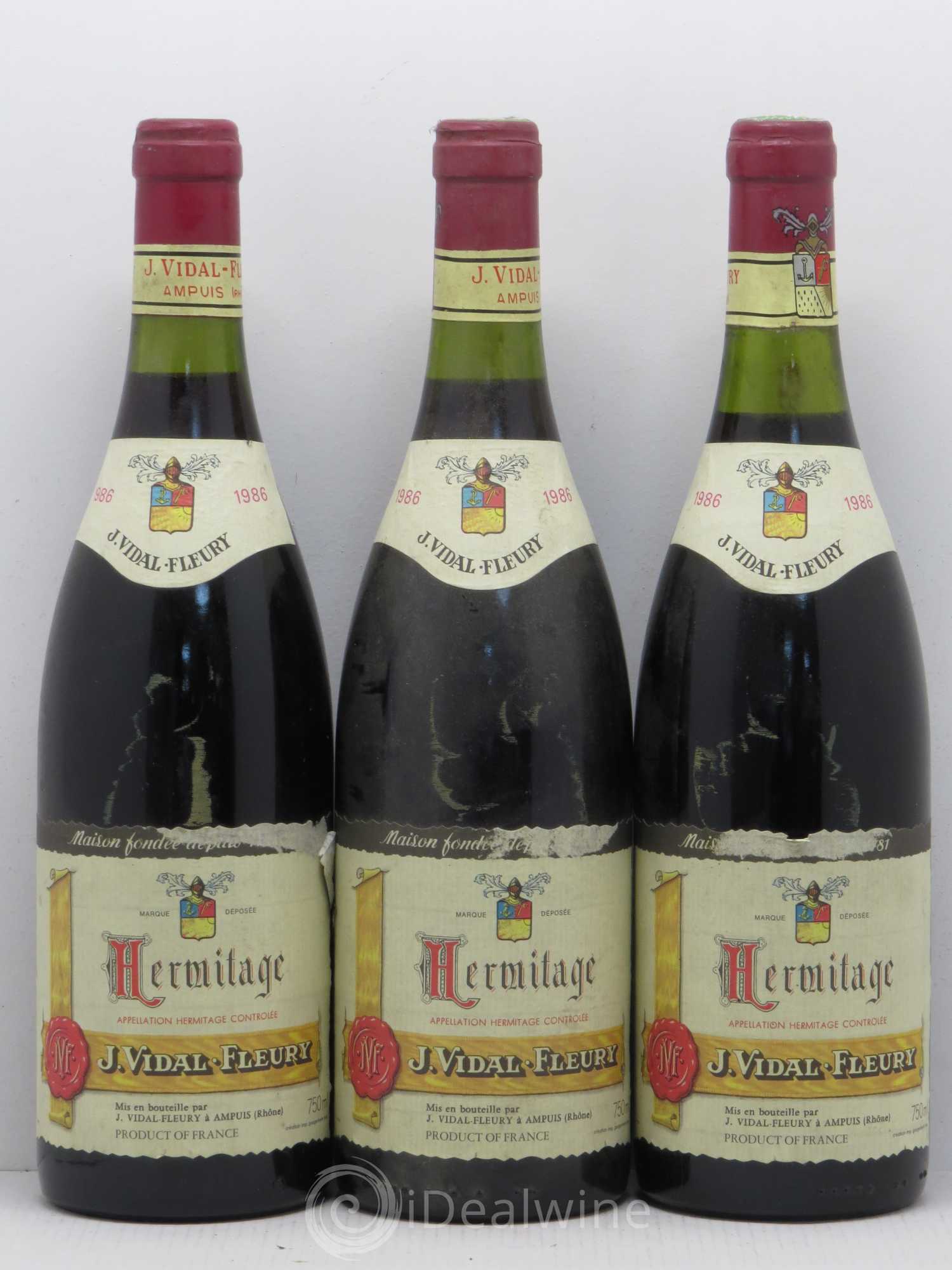 Hermitage J. Vidal Fleury 1986 - Lot de 3 bouteilles - 0