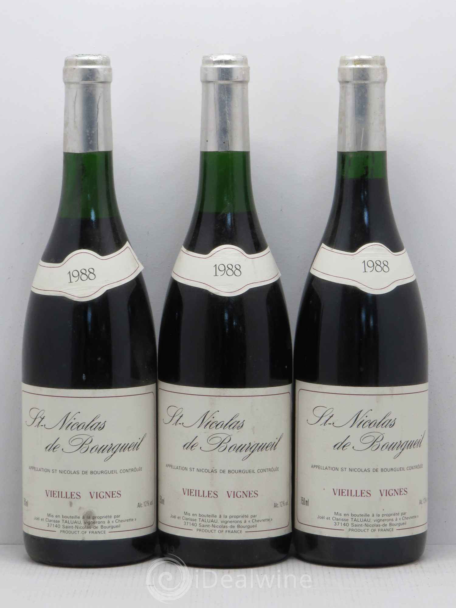 Saint-Nicolas de Bourgueil Vieilles Vignes J. Taluau 1988 - Posten von 3 Flaschen - 0