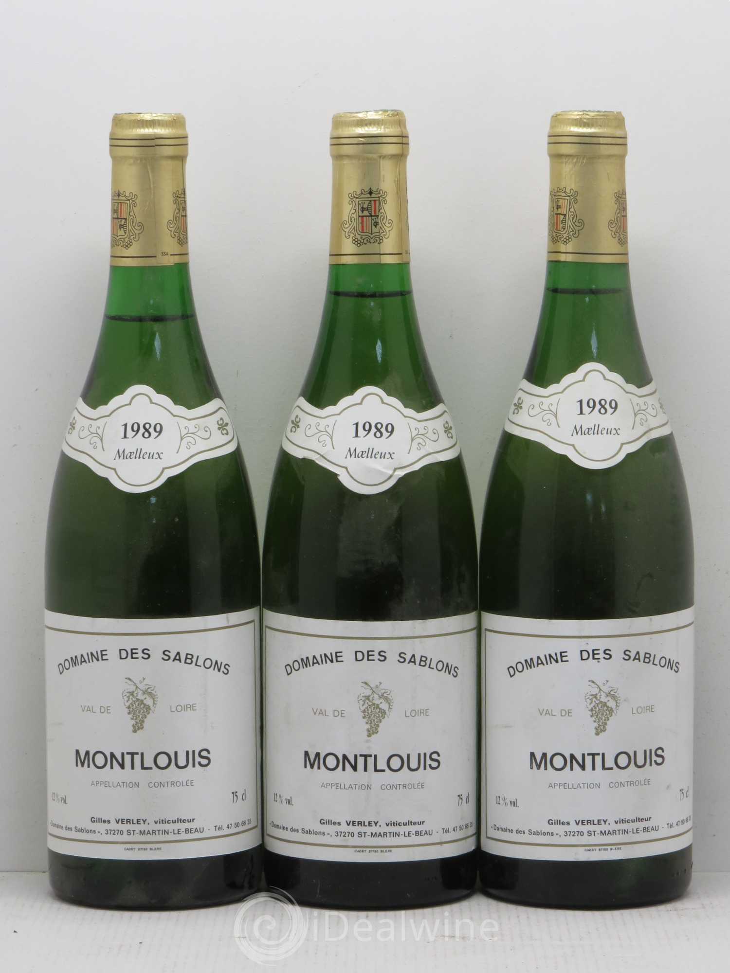 Montlouis-sur-Loire Domaine des Sablons G. Verley Moelleux 1989 - Lot de 3 bouteilles - 0