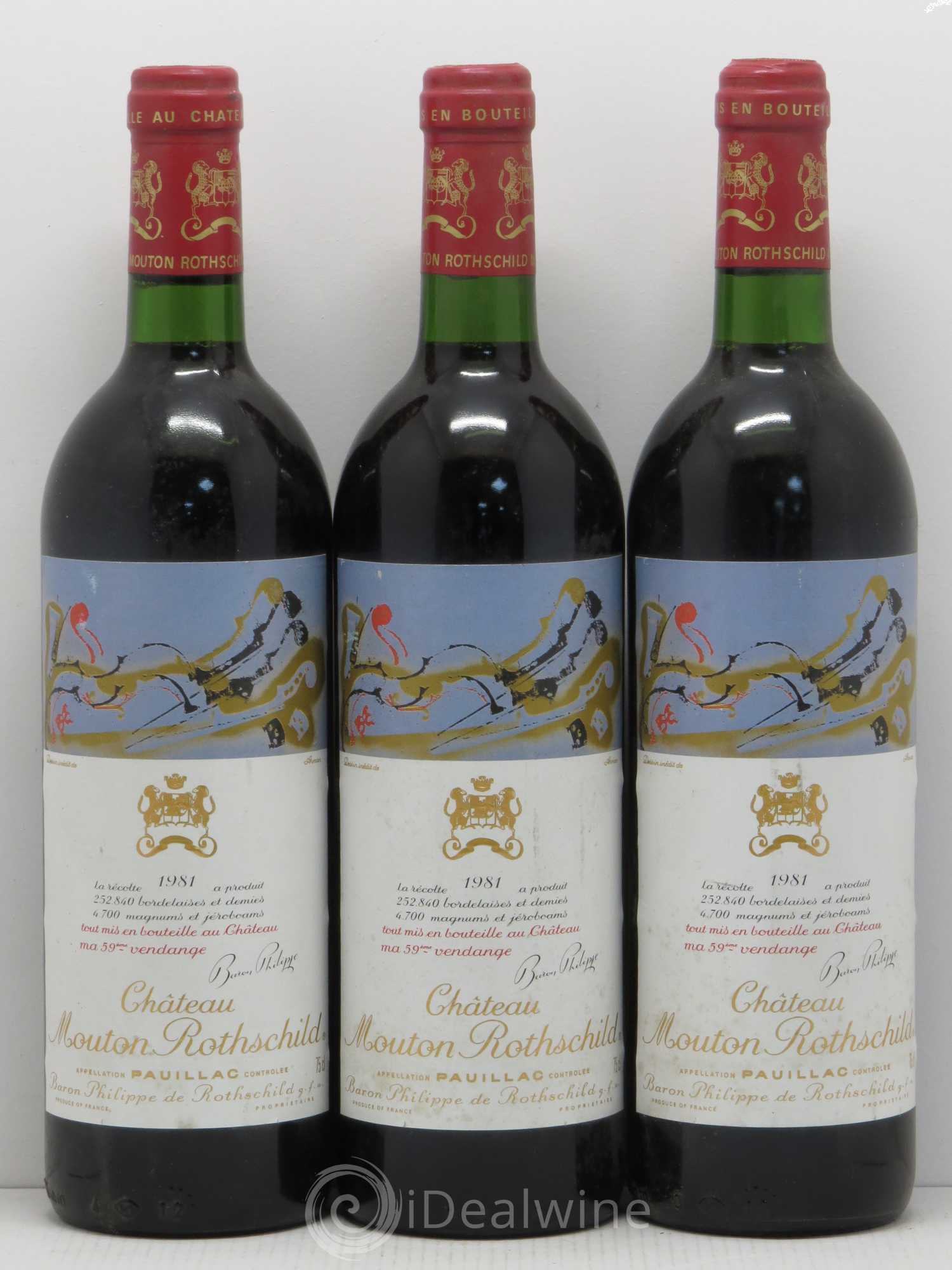 Château Mouton Rothschild 1er Grand Cru Classé 1981 - Lot de 3 bouteilles - 0