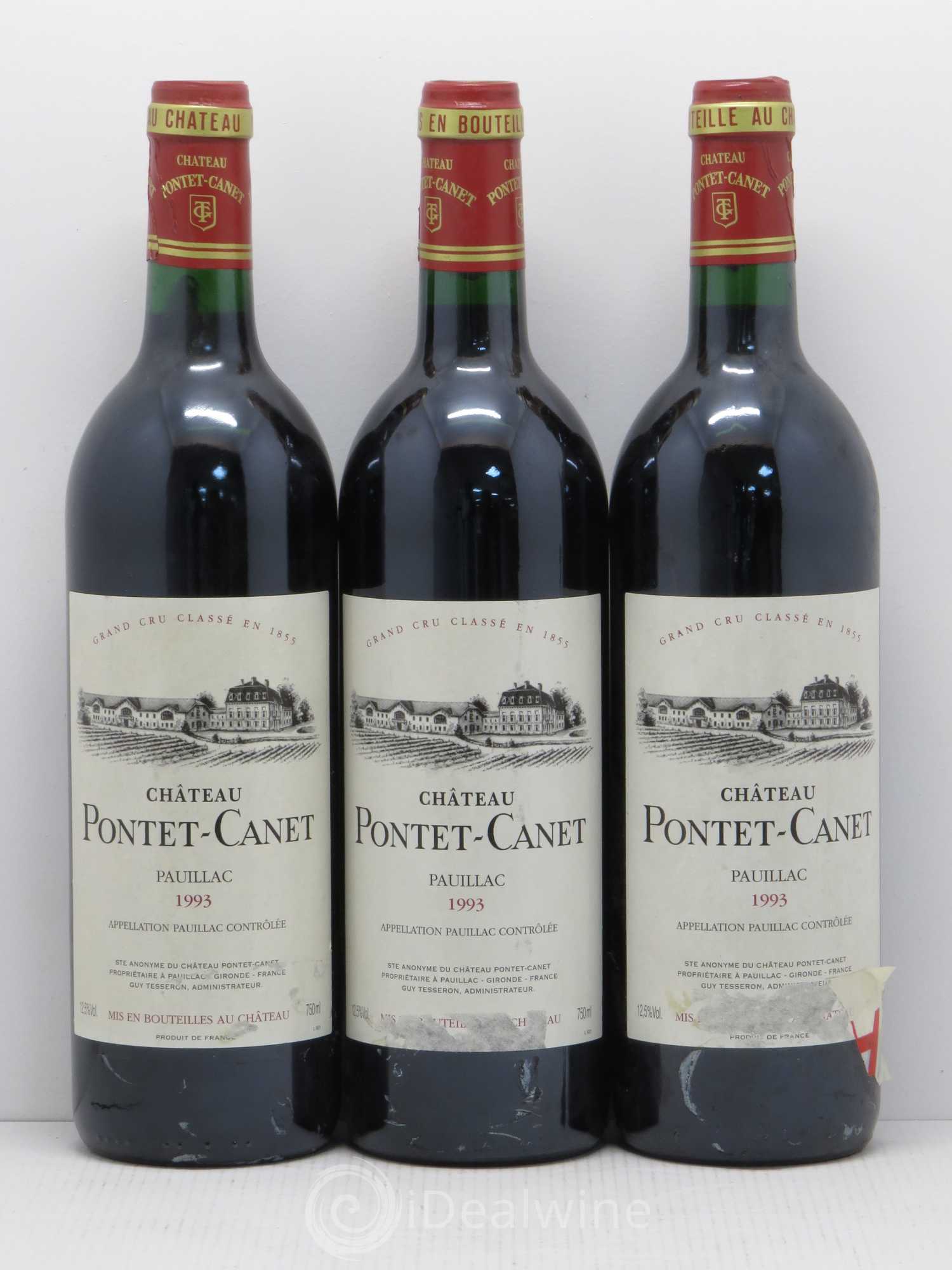 Château Pontet Canet 5ème Grand Cru Classé 1993 - Lot de 3 bouteilles - 0