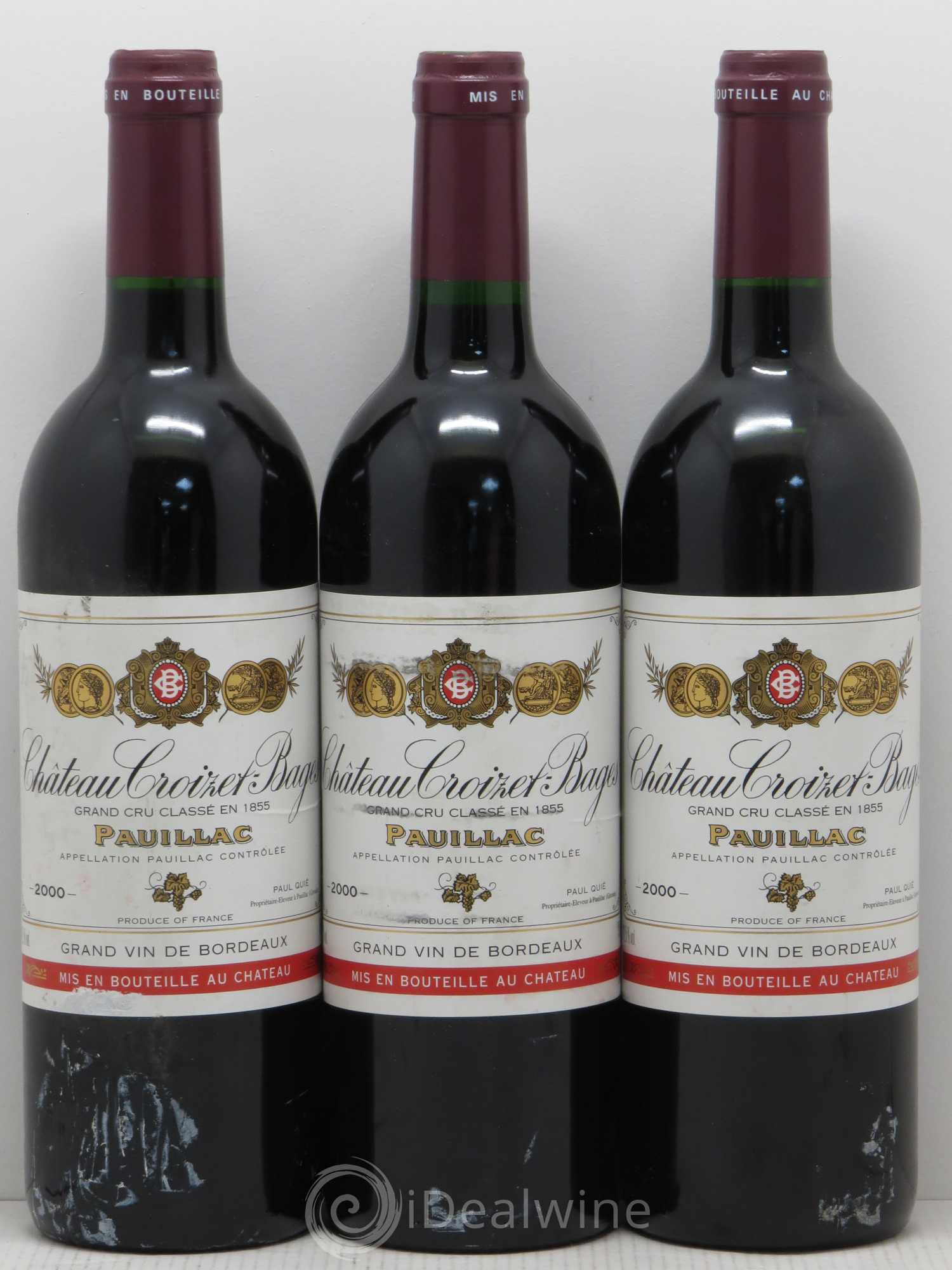 Château Croizet Bages 5ème Grand Cru Classé 2000 - Lot de 3 bouteilles - 0