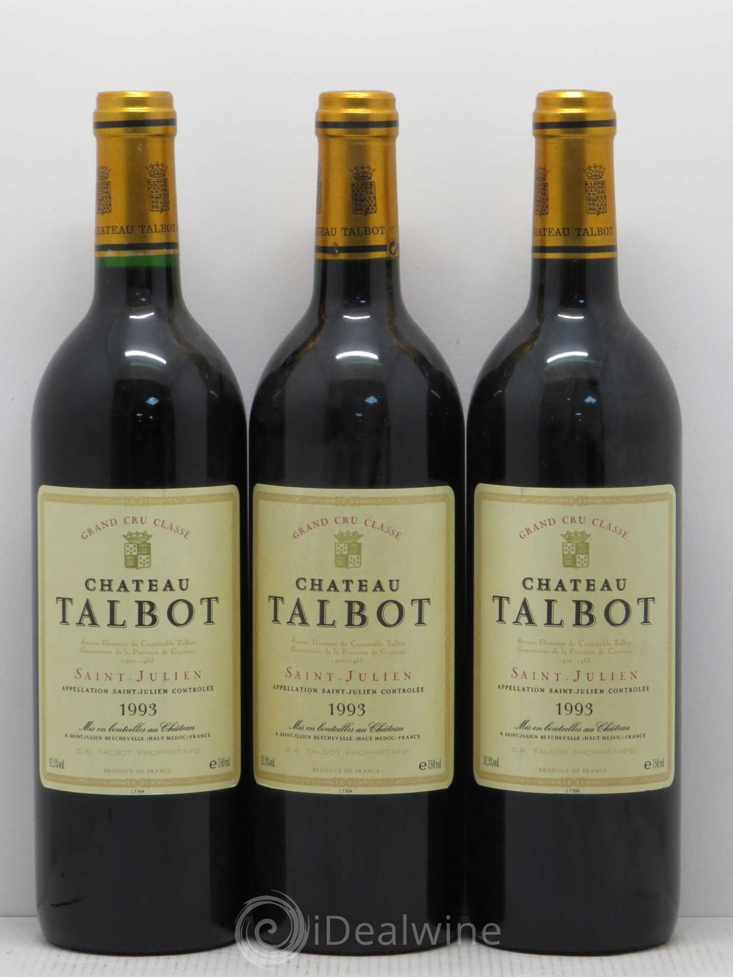 Château Talbot 4ème Grand Cru Classé 1993 - Lot de 3 bouteilles - 0