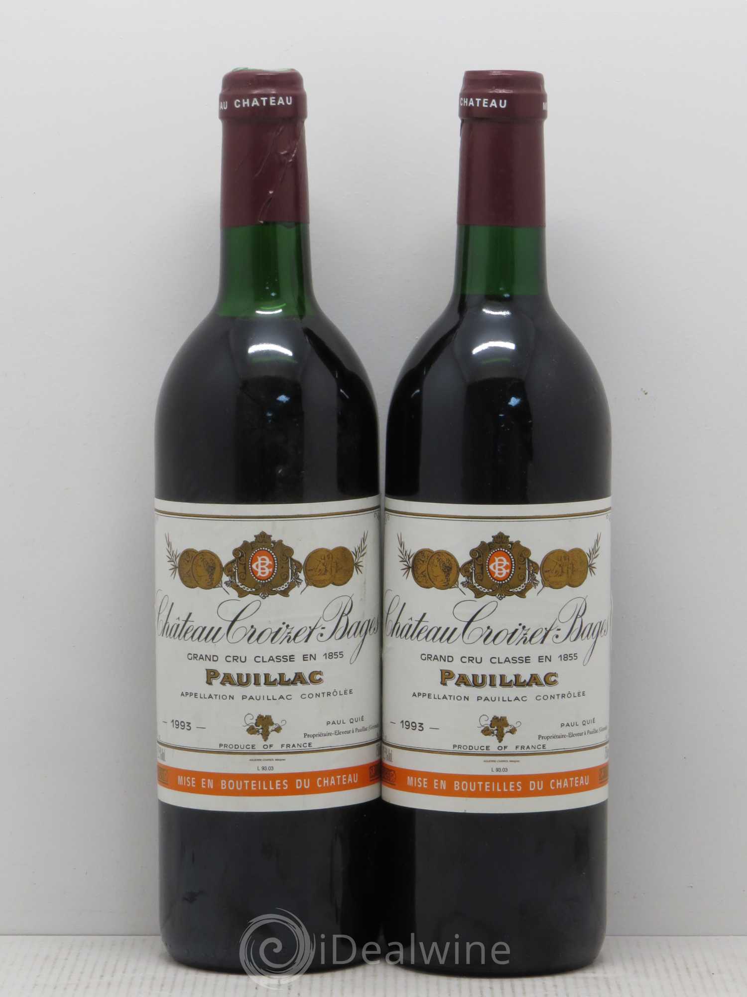 Château Croizet Bages 5ème Grand Cru Classé 1993 - Lot de 2 bouteilles - 0
