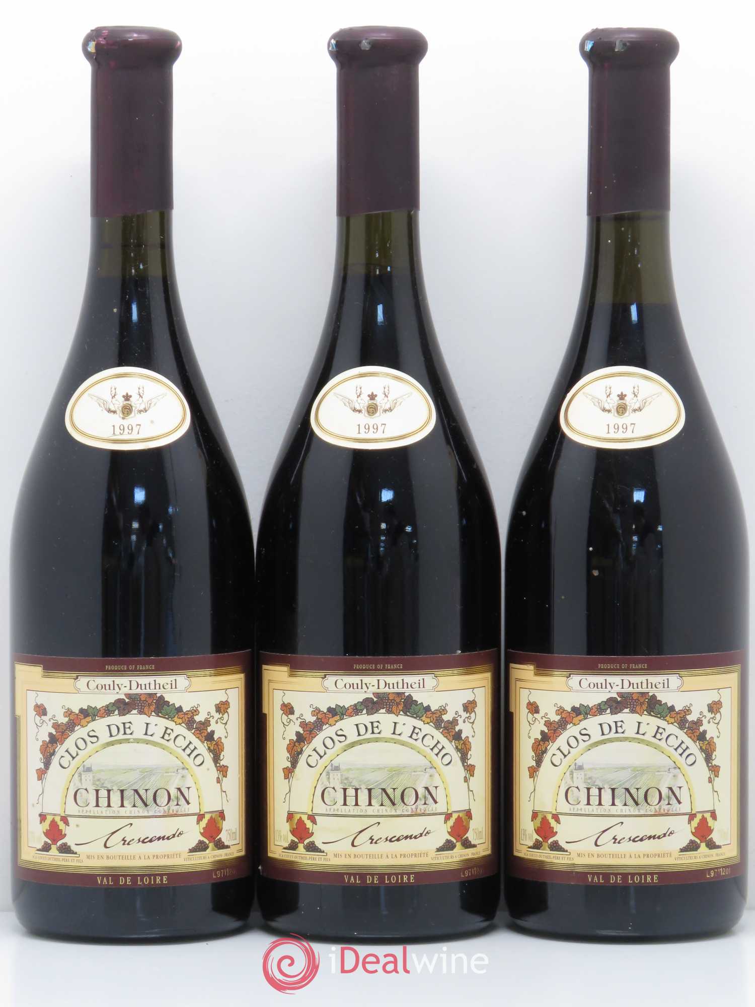 Chinon Clos de l'Echo Couly-Dutheil Crescendo 1997 - Lot de 3 bouteilles - 0