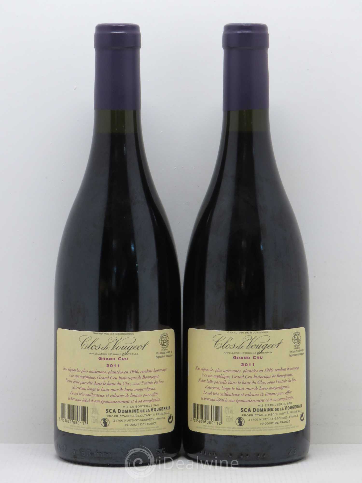 Clos de Vougeot Grand Cru La Vougeraie (sans prix de réserve) 2011 - Lot de 2 bouteilles - 1