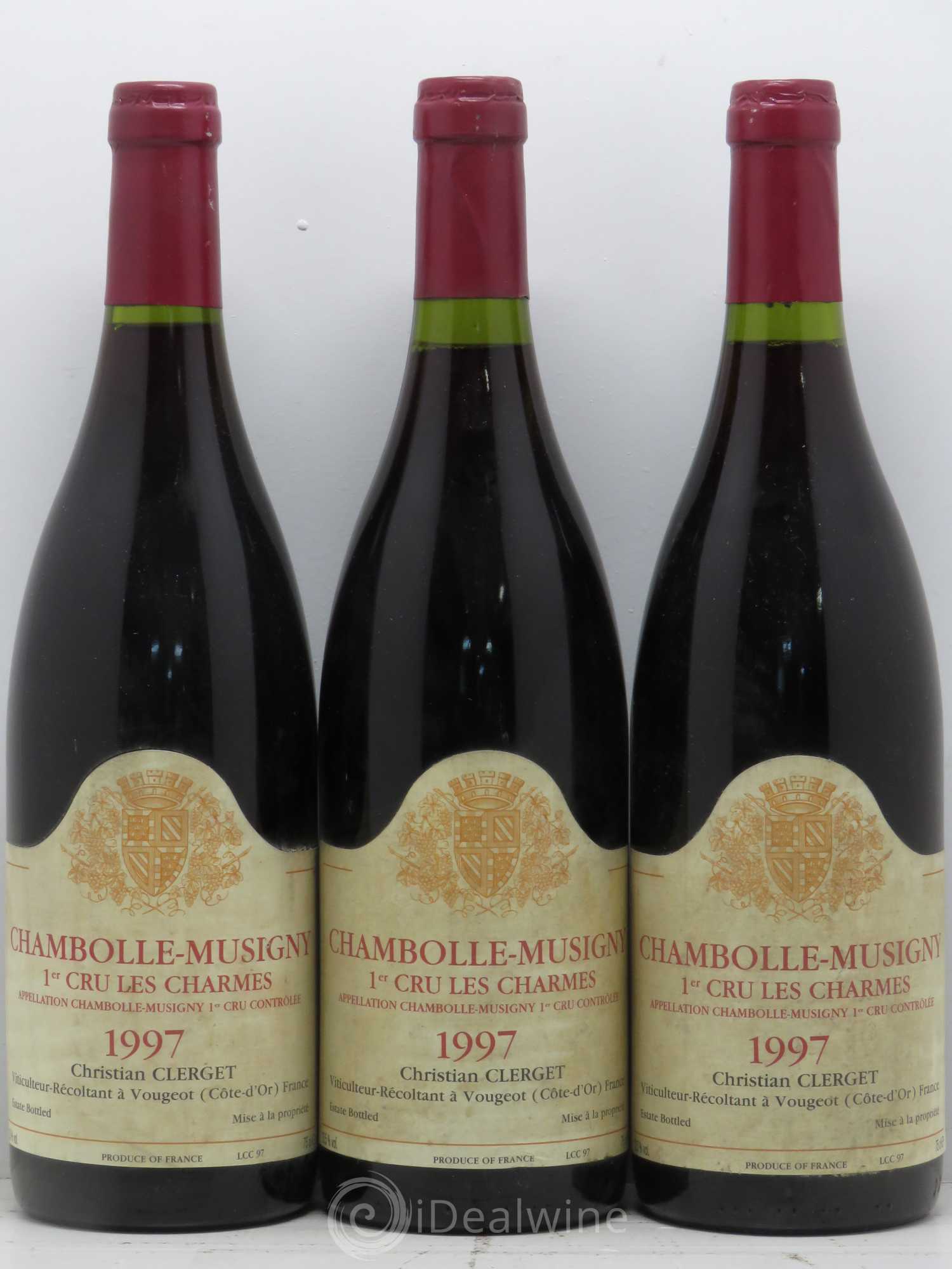 Chambolle-Musigny 1er Cru Les Charmes Christian Clerget 1997 - Lot de 3 bouteilles - 0