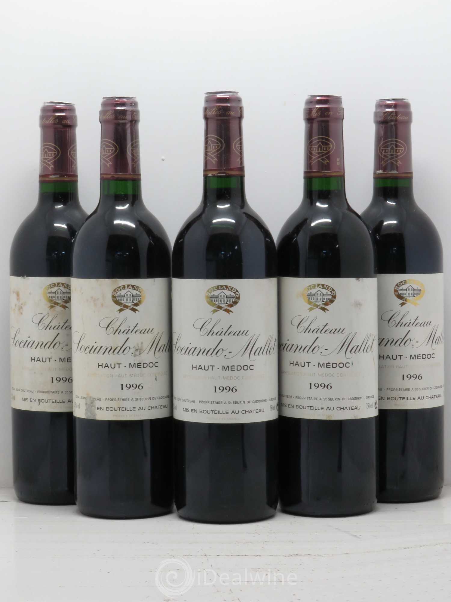 Château Sociando Mallet 1996 - Lot de 5 bouteilles - 0