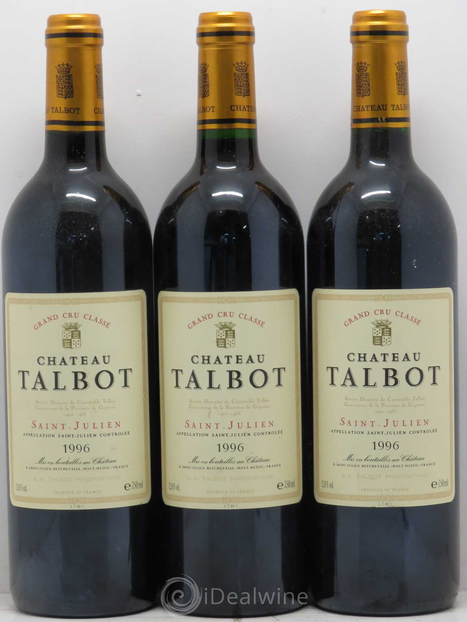 Château Talbot 4ème Grand Cru Classé 1996 - Lot de 3 bouteilles - 0