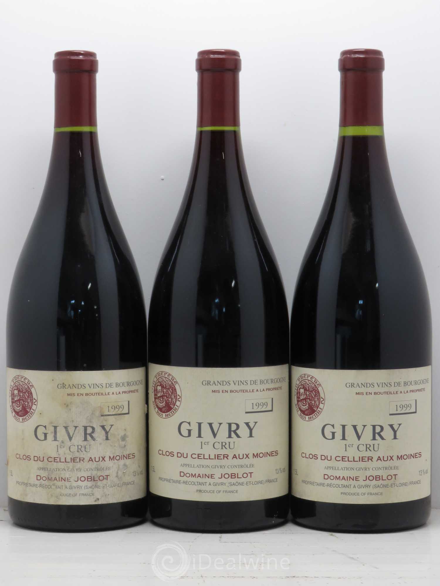 Givry 1er Cru Clos du Cellier aux Moines Joblot (Domaine) 1999 - Lot de 3 magnums - 0